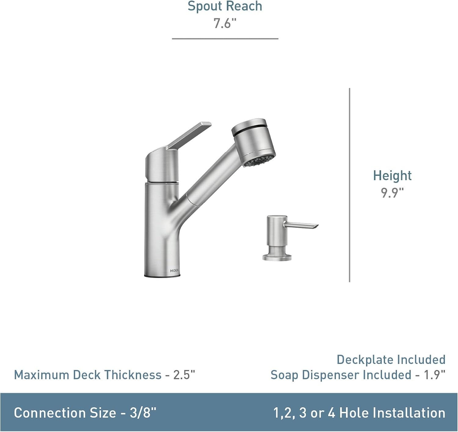 image:imageMoen Sombra Spot Resist Stainless SingleHandle PullOut Sprayer Kitchen Faucet with Soap Dispenser and Power Clean 87701SRS