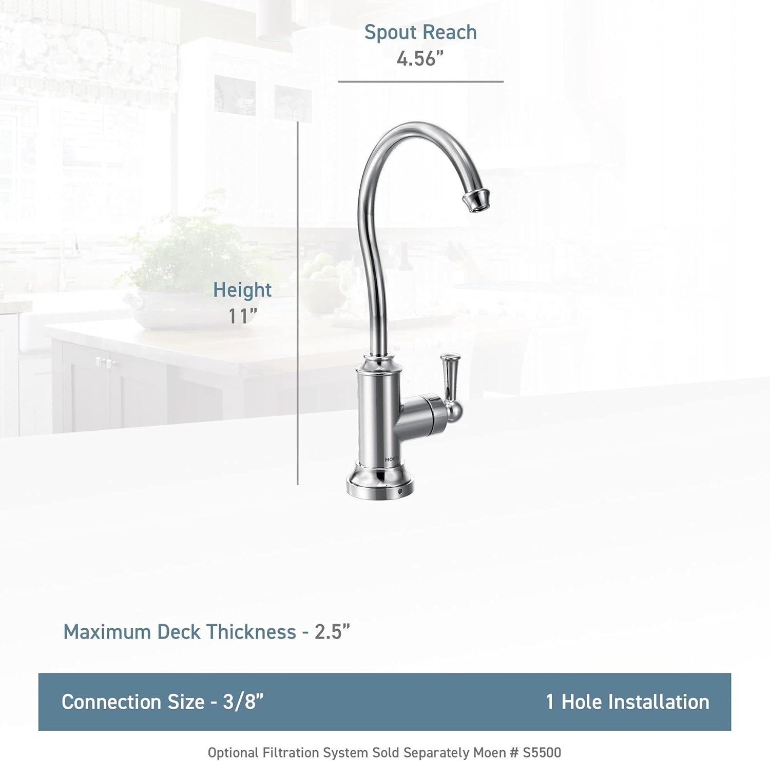 image:imageMoen Spot Resist Stainless Sip Traditional Cold Water Kitchen Beverage Faucet with Optional Filtration System S5510SRS