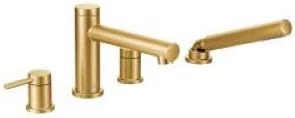 image:imageMoen T394BN Align 2Handle Deck Mount Modern Roman Tub Faucet Trim Kit Valve Required Including Single Function Handshower Brushed NickelBrushed Gold