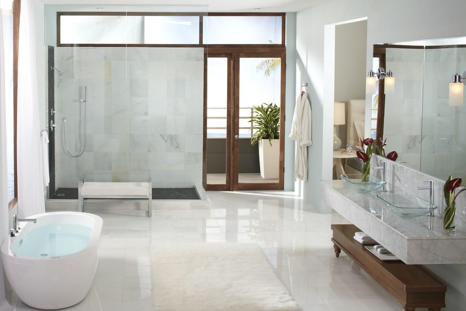 image:imageMoen T394BN Align 2Handle Deck Mount Modern Roman Tub Faucet Trim Kit Valve Required Including Single Function Handshower Brushed NickelChrome