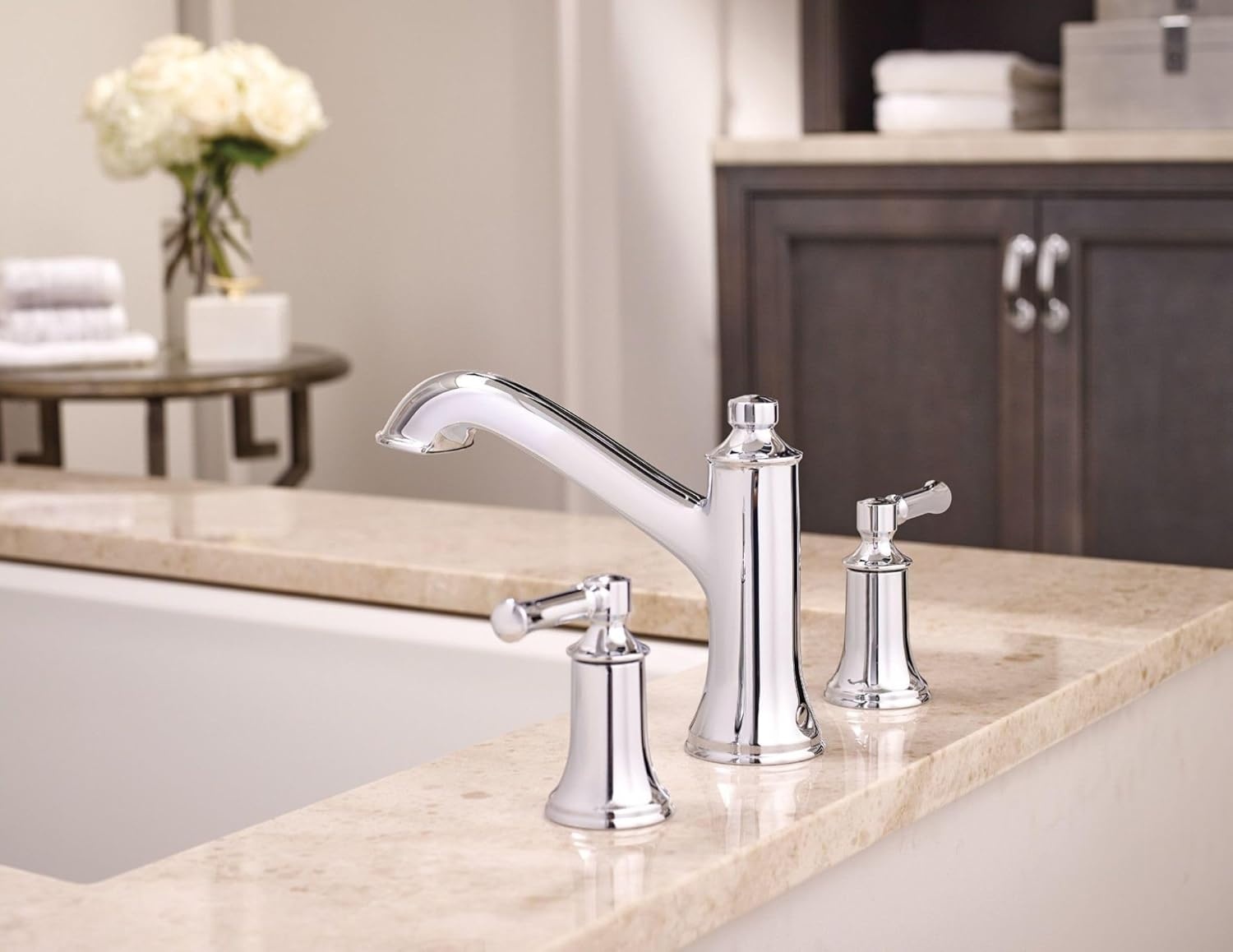 image:imageMoen T683BL Dartmoor TwoHandle high arc Roman tub Faucet Matte BlackBrushed Nickel