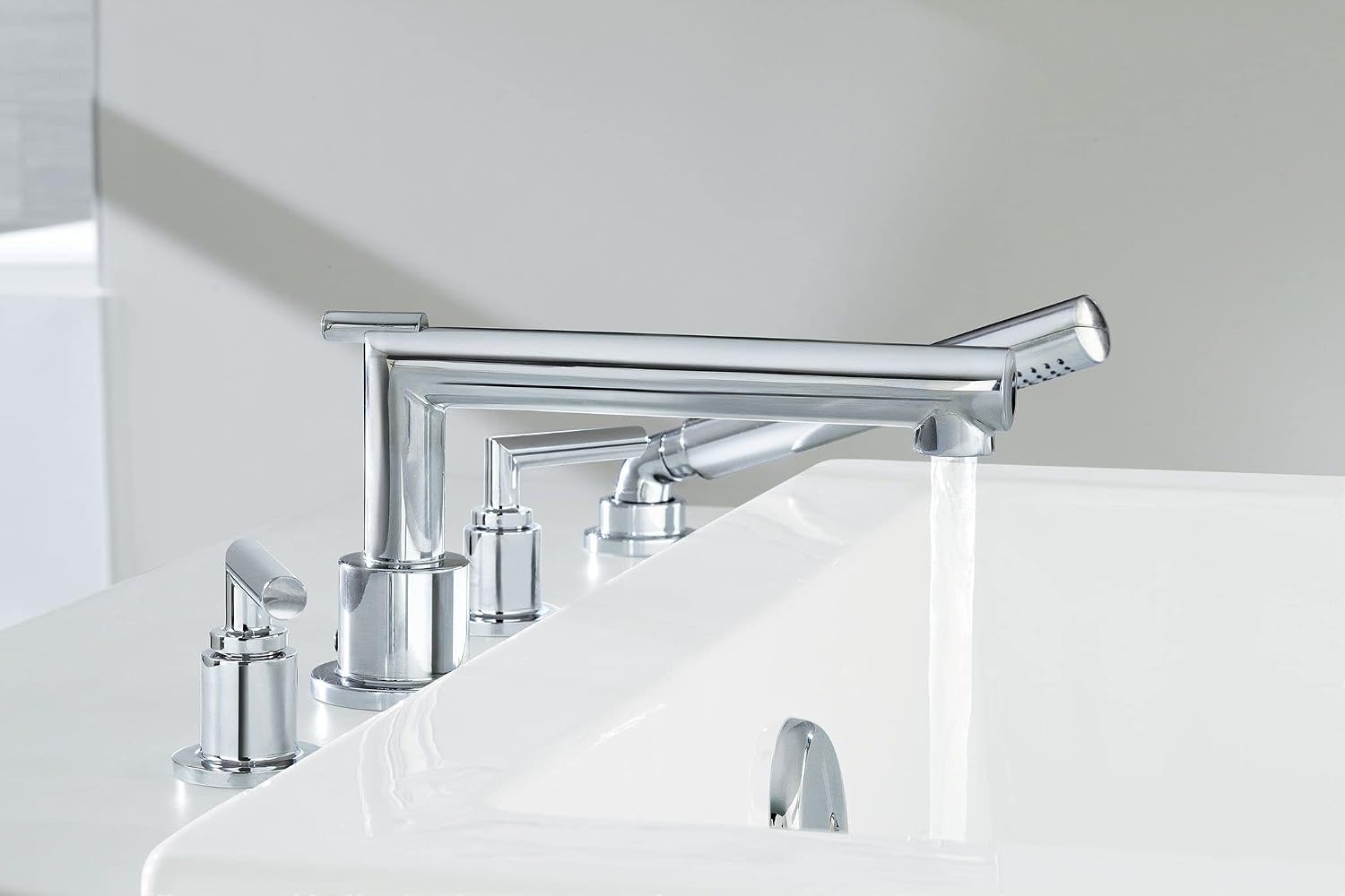 image:imageMoen TS93003BN Arris 2Handle Deck Mount Modern Roman Tub Faucet Trim Kit Valve Required Brushed NickelChrome