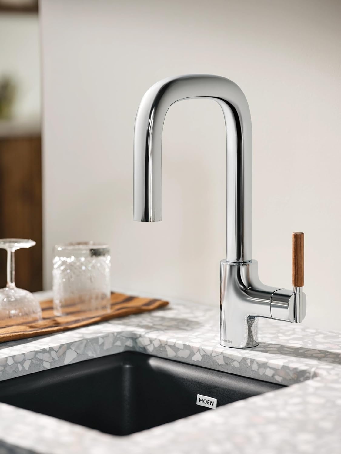 image:imageMoen Tenon Chrome One Handle Modern Bar Pulldown Faucet S64001