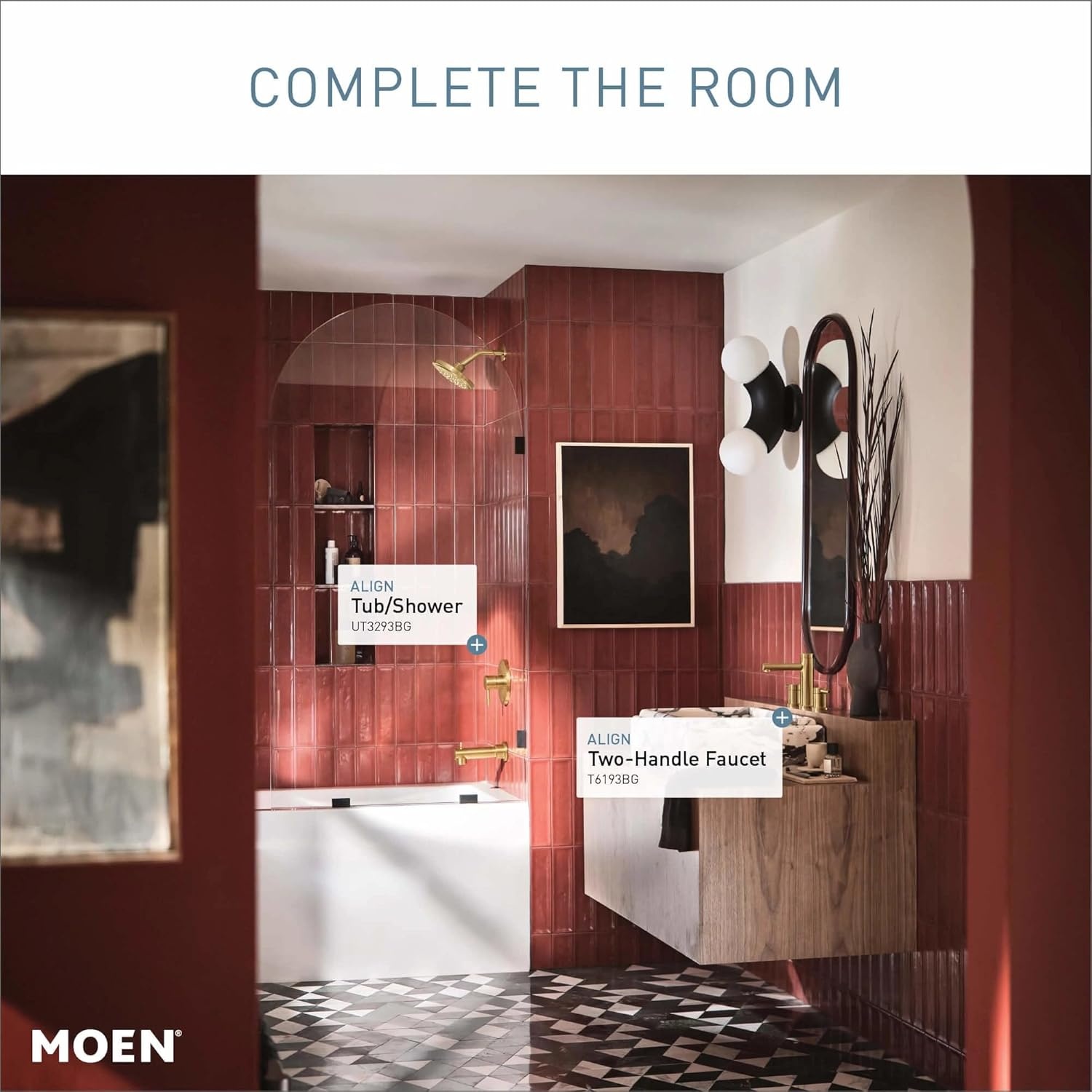 image:imageMoen UT3293 Align MCORE 3Series 1Handle Tub and Shower Trim Kit Valve Required ChromeBrushed Gold
