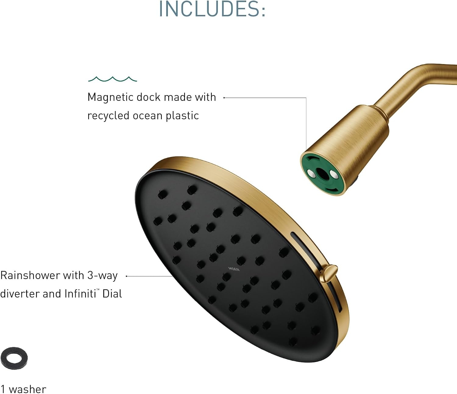 image:imageMoen Verso Brushed Nickel Adjustable 9 Diameter Spray Head Rainshower 220R3BNBrushed Gold
