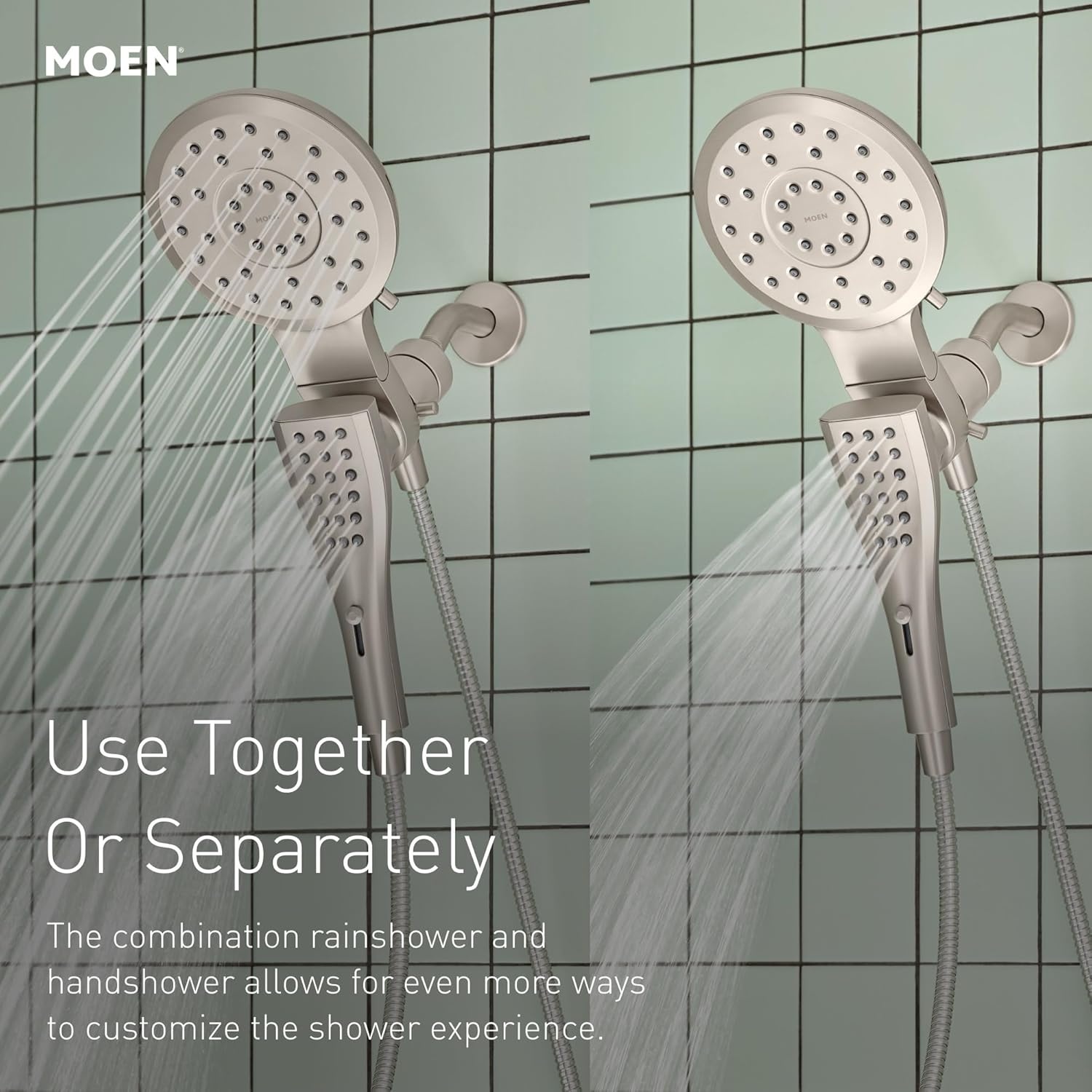 image:imageMoen Verso EcoPerformance Infiniti Dial Square Rain Shower Head with Detachable Hand Shower Combo 7Inch Spray Head Matte Black 220C5EPBLChrome