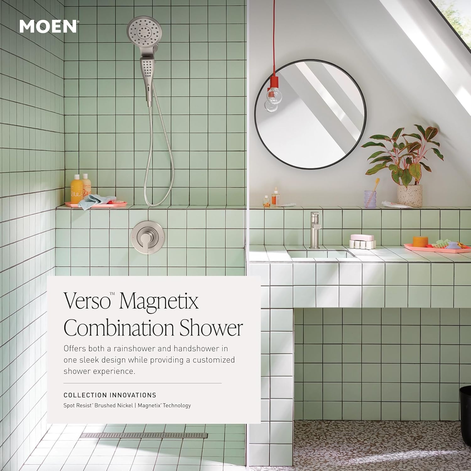 image:imageMoen Verso EcoPerformance Infiniti Dial Square Rain Shower Head with Detachable Hand Shower Combo 7Inch Spray Head Matte Black 220C5EPBLChrome