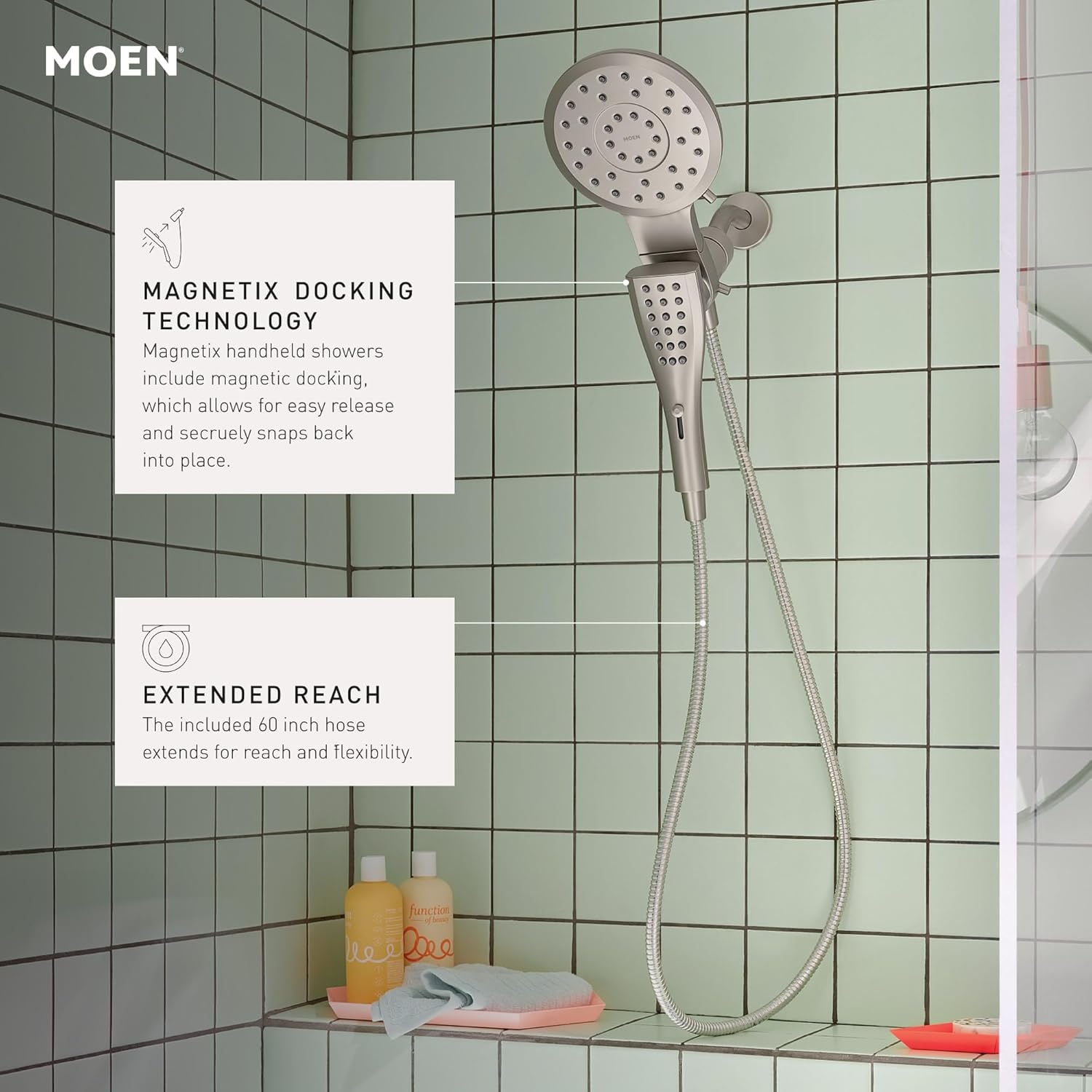 image:imageMoen Verso EcoPerformance Infiniti Dial Square Rain Shower Head with Detachable Hand Shower Combo 7Inch Spray Head Matte Black 220C5EPBLChrome