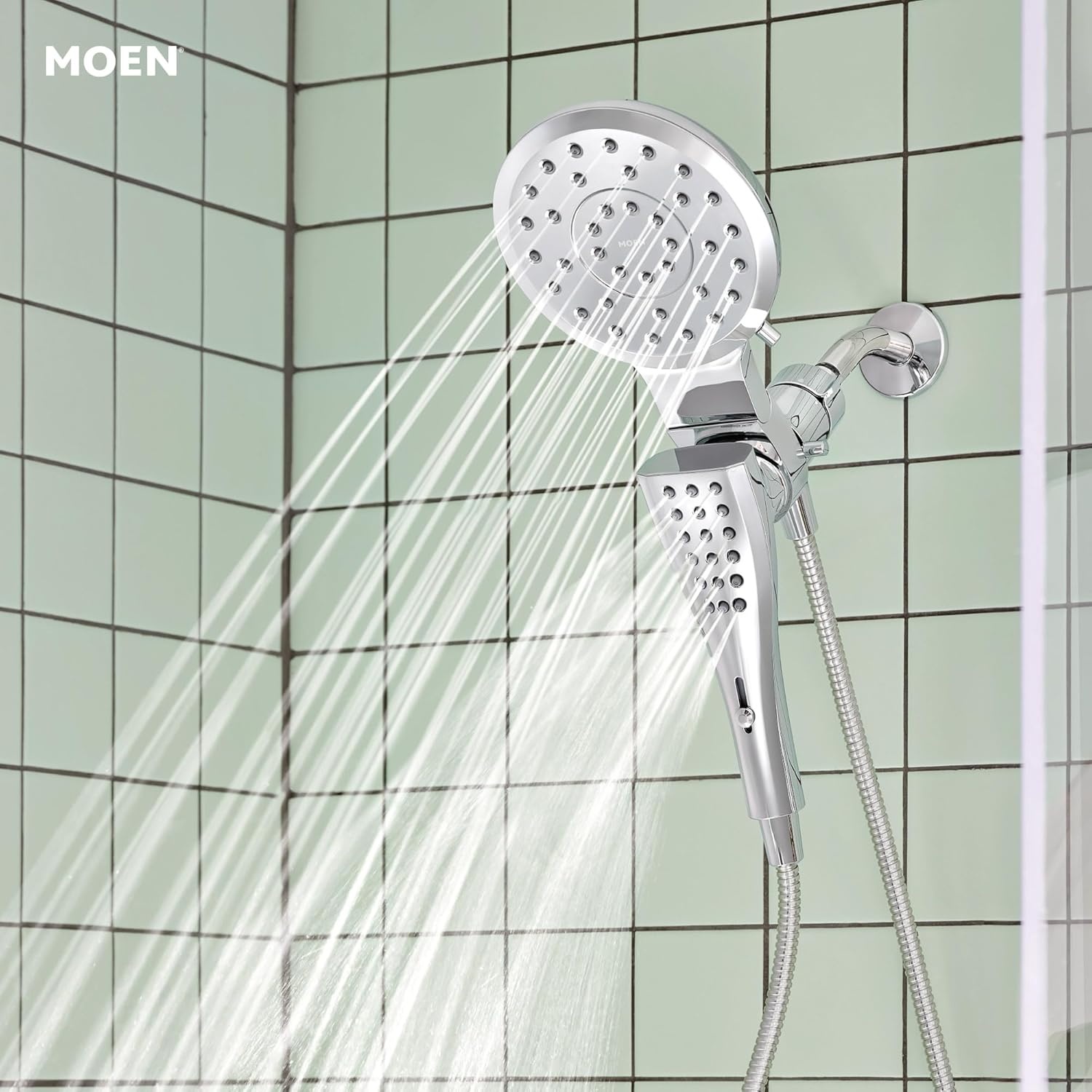 image:imageMoen Verso EcoPerformance Infiniti Dial Square Rain Shower Head with Detachable Hand Shower Combo 7Inch Spray Head Matte Black 220C5EPBLChrome