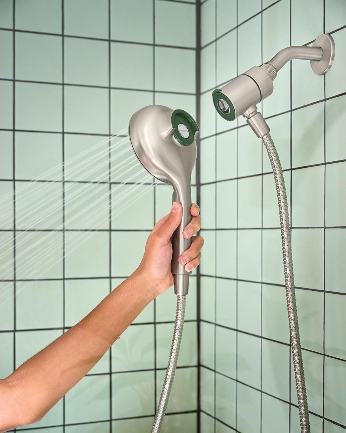image:imageMoen Verso Handshower Detachable Round Shower Head with Magnetix Docking System 60 Hose Matte Black 220H2BLSpot Resist Nickel