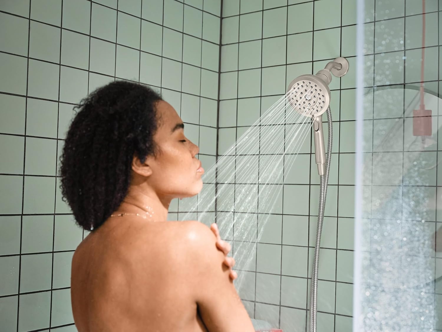 image:imageMoen Verso Handshower Detachable Round Shower Head with Magnetix Docking System 60 Hose Matte Black 220H2BLSpot Resist Nickel