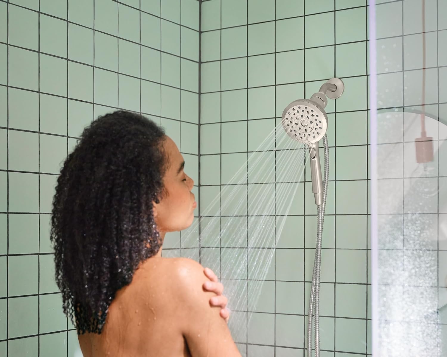 image:imageMoen Verso Handshower Detachable Round Shower Head with Magnetix Docking System 60 Hose Matte Black 220H2BLSpot Resist Nickel