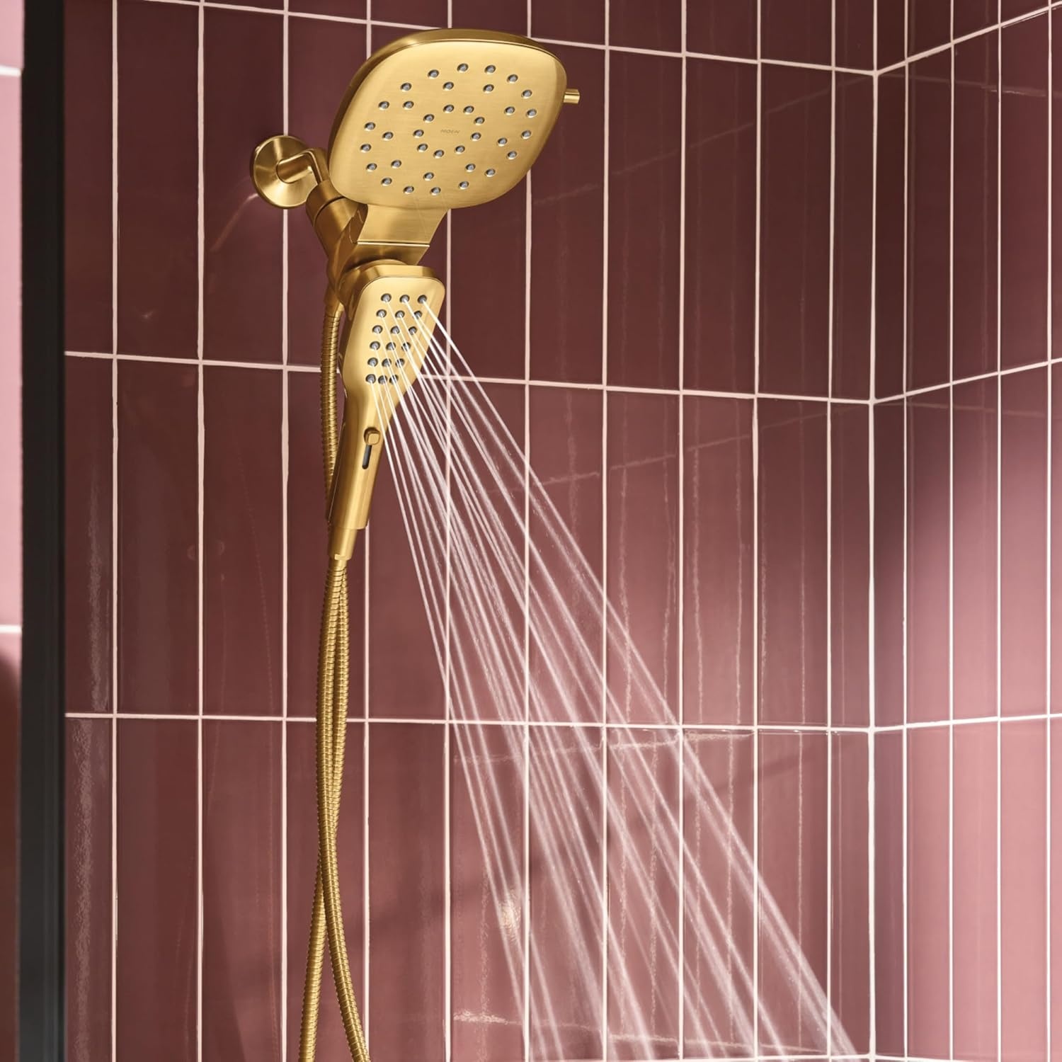 image:imageMoen Verso Infiniti Dial Square Rain Shower Head with Detachable Hand Shower Combo 7Inch Spray Head Chrome 220C5Brushed Gold
