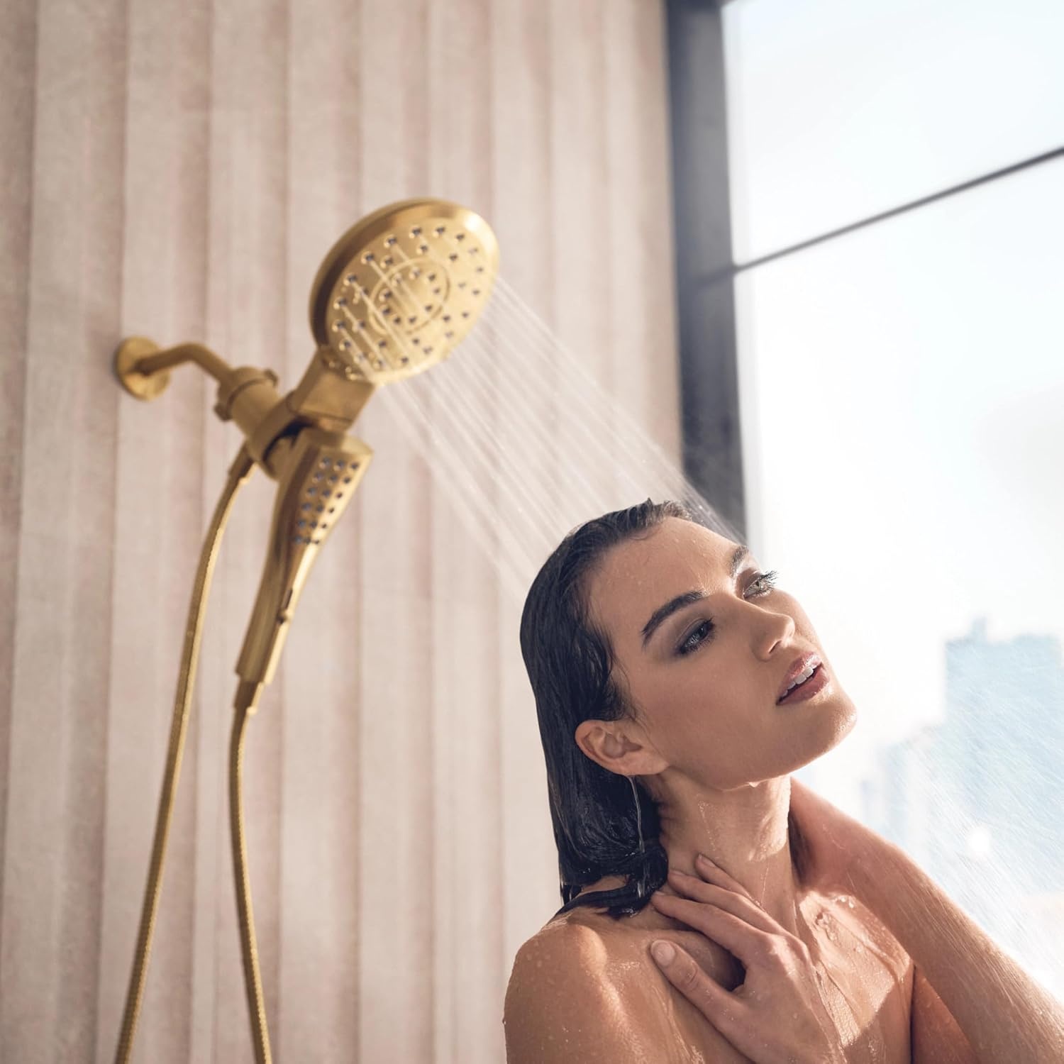 image:imageMoen Verso Magnetix Handheld amp Rain Shower Head Combo Brushed Gold 8Function Handheld 7Inch Rain Shower Head Detachable with 72Inch Metal Hose Model 220C3BGBrushed Gold