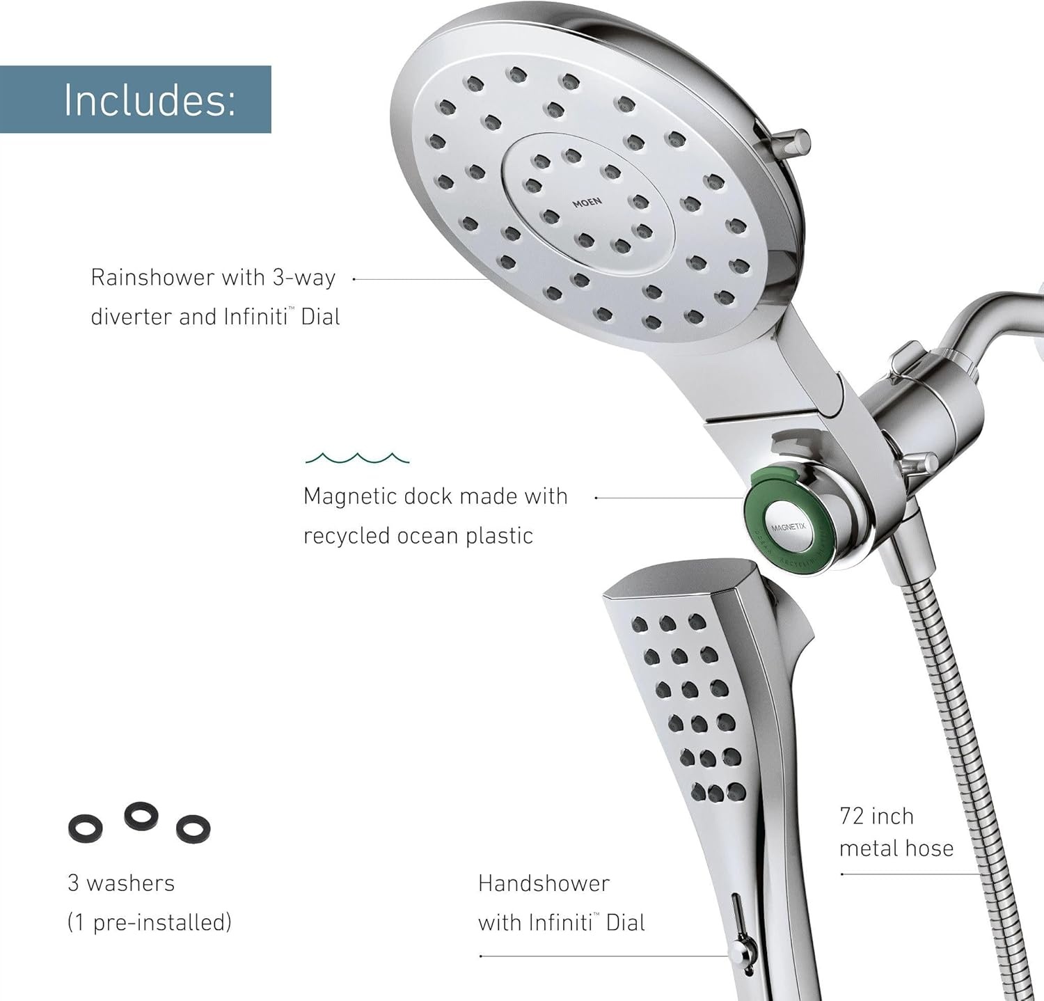 image:imageMoen Verso Magnetix Handheld amp Rain Shower Head Combo Brushed Gold 8Function Handheld 7Inch Rain Shower Head Detachable with 72Inch Metal Hose Model 220C3BGMatte Black