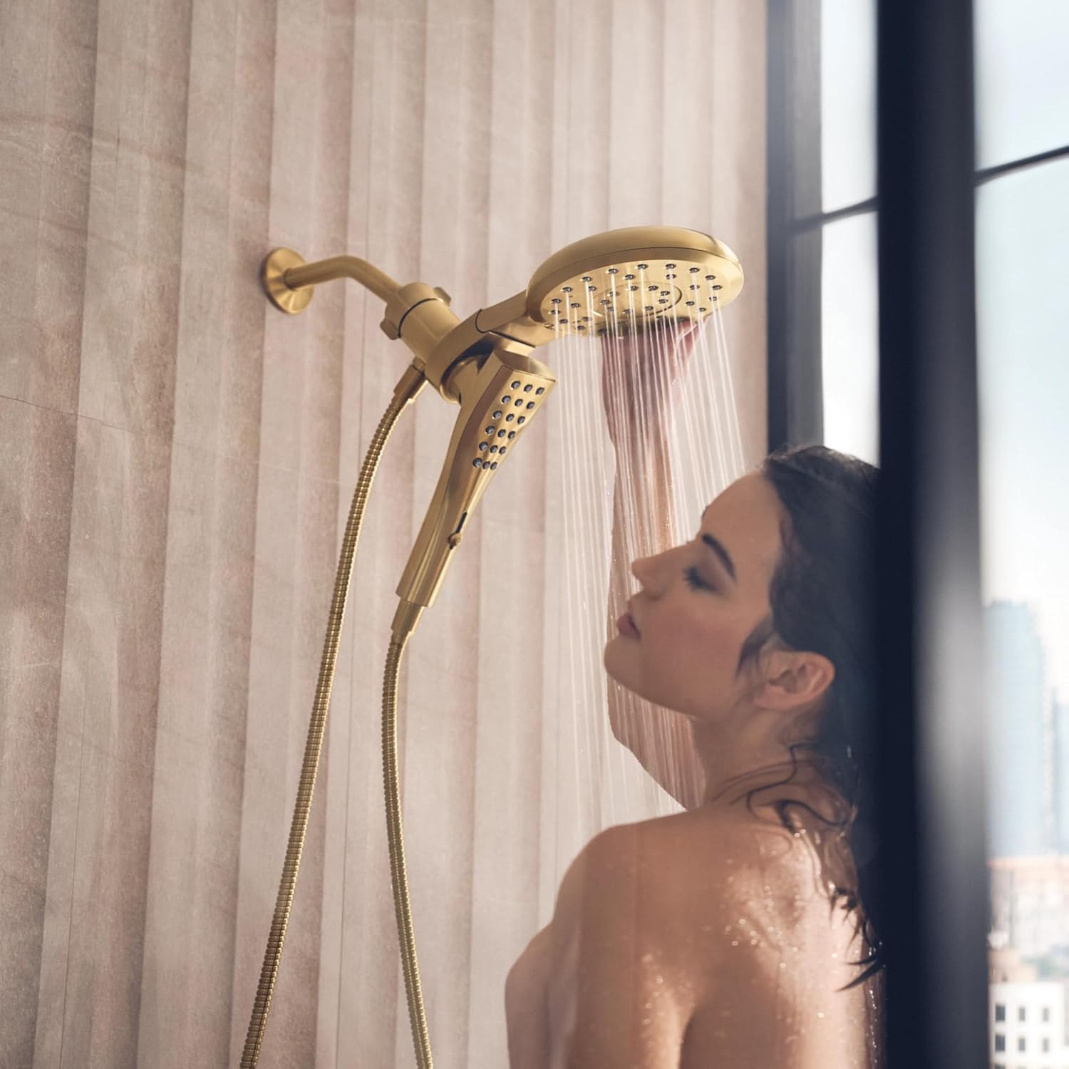 image:imageMoen Verso Magnetix Handheld amp Rain Shower Head Combo Brushed Gold 8Function Handheld 7Inch Rain Shower Head Detachable with 72Inch Metal Hose Model 220C3BGBrushed Gold