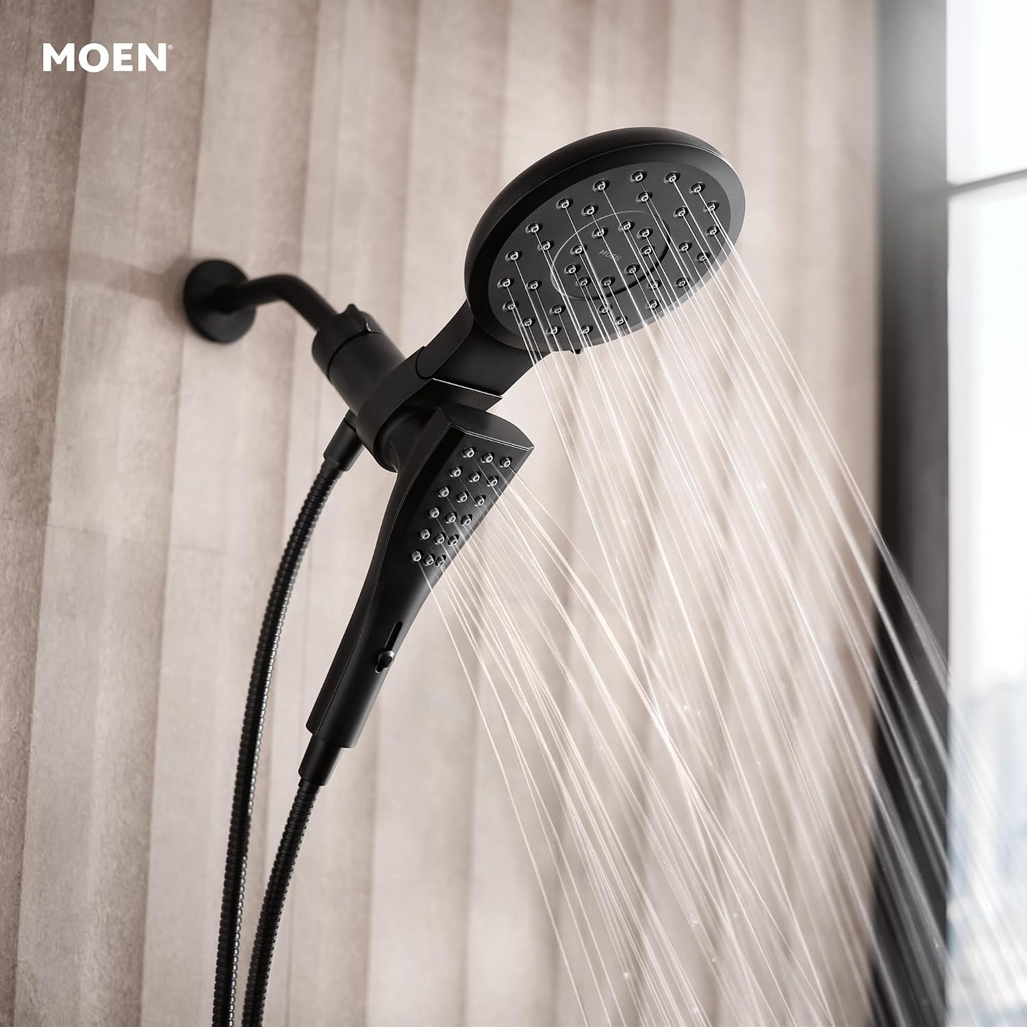 image:imageMoen Verso Round Rain Showerhead and Handshower Combination with Infiniti Dial and Magnetix Docking 60 Hose Matte Black 220C2EPBLMatte Black