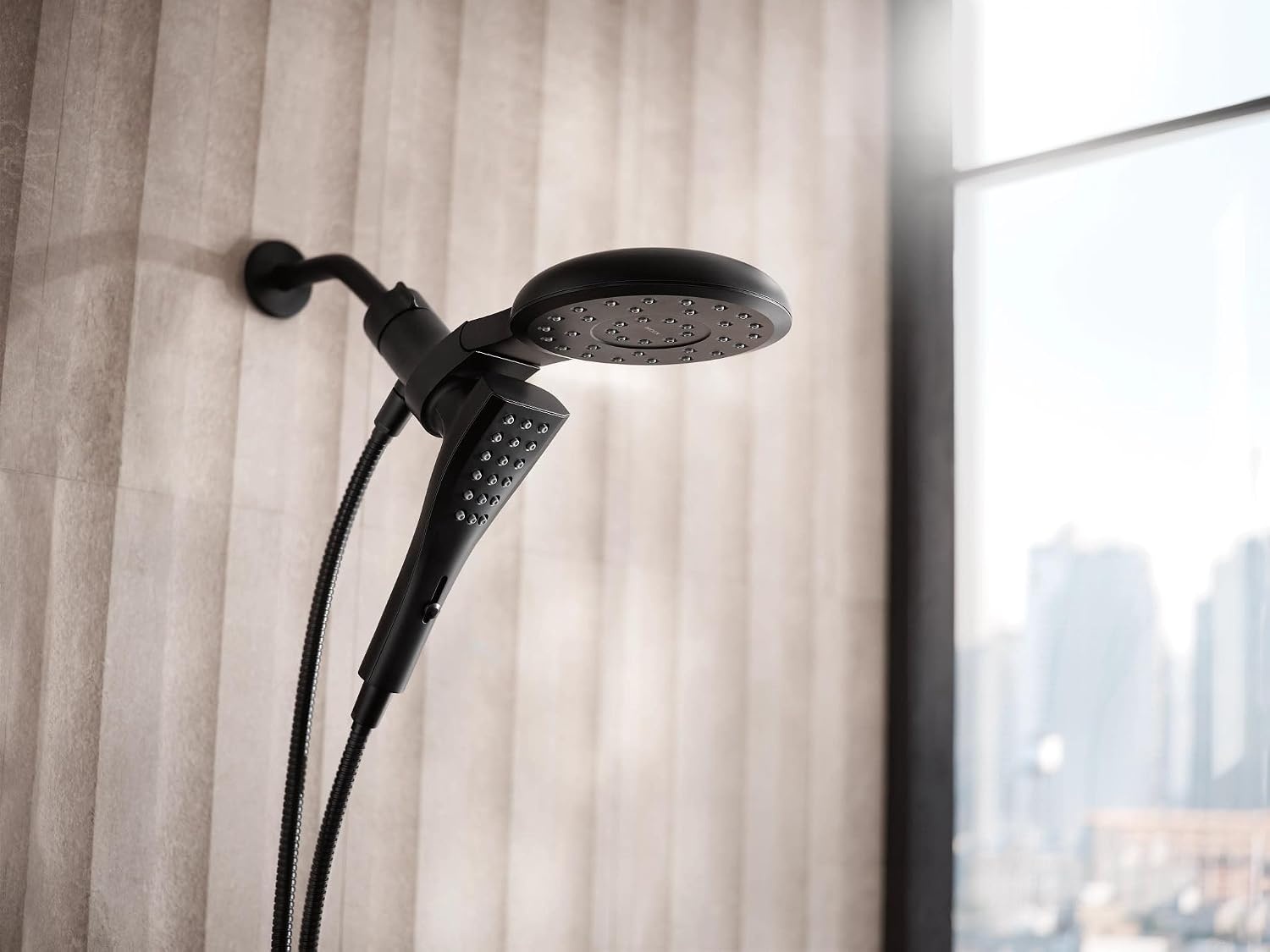 image:imageMoen Verso Round Rain Showerhead and Handshower Combination with Infiniti Dial and Magnetix Docking 60 Hose Matte Black 220C2EPBLMatte Black