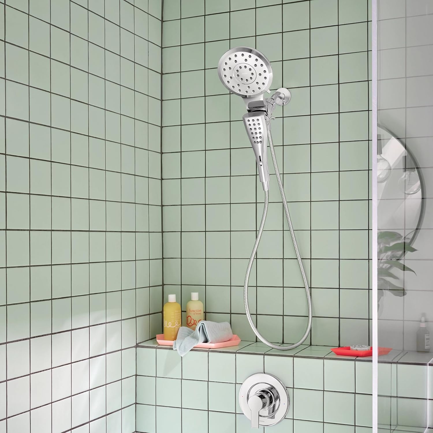 image:imageMoen Verso Spot Resist Nickel Round Rain Shower Head and Detachable Handshower Combination with Magnetix Docking System and 60inch Metal Hose 220C2SRNChrome