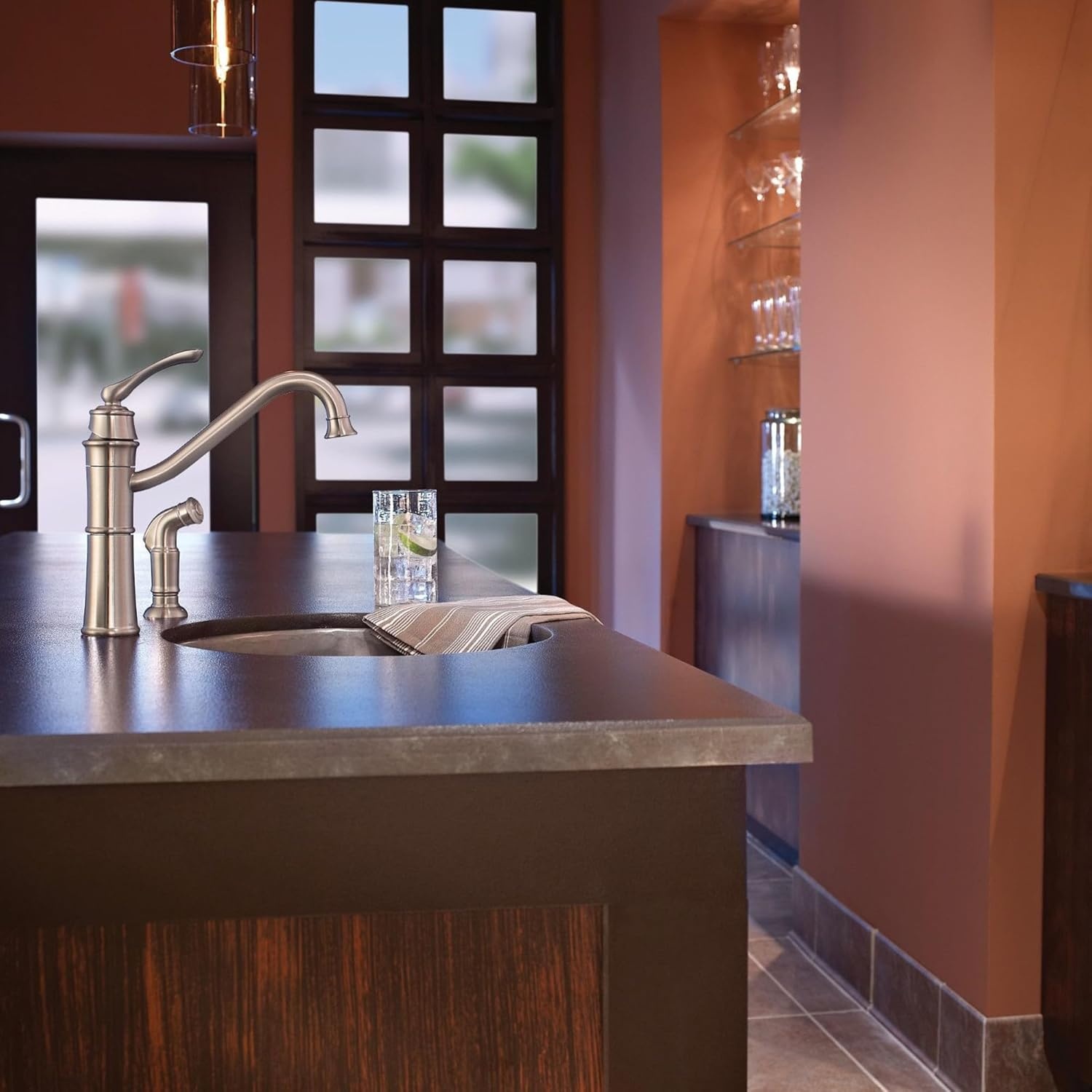 image:imageMoen Wetherly Mediterranean Bronze HighArc Kitchen Faucet with Side Spray 87999BRBSpot Resist Stainless