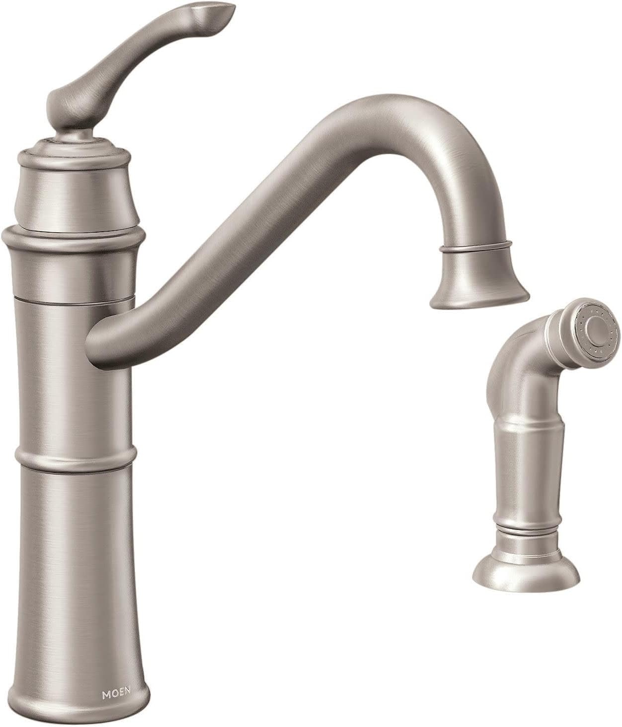 image:imageMoen Wetherly Mediterranean Bronze HighArc Kitchen Faucet with Side Spray 87999BRBSpot Resist Stainless