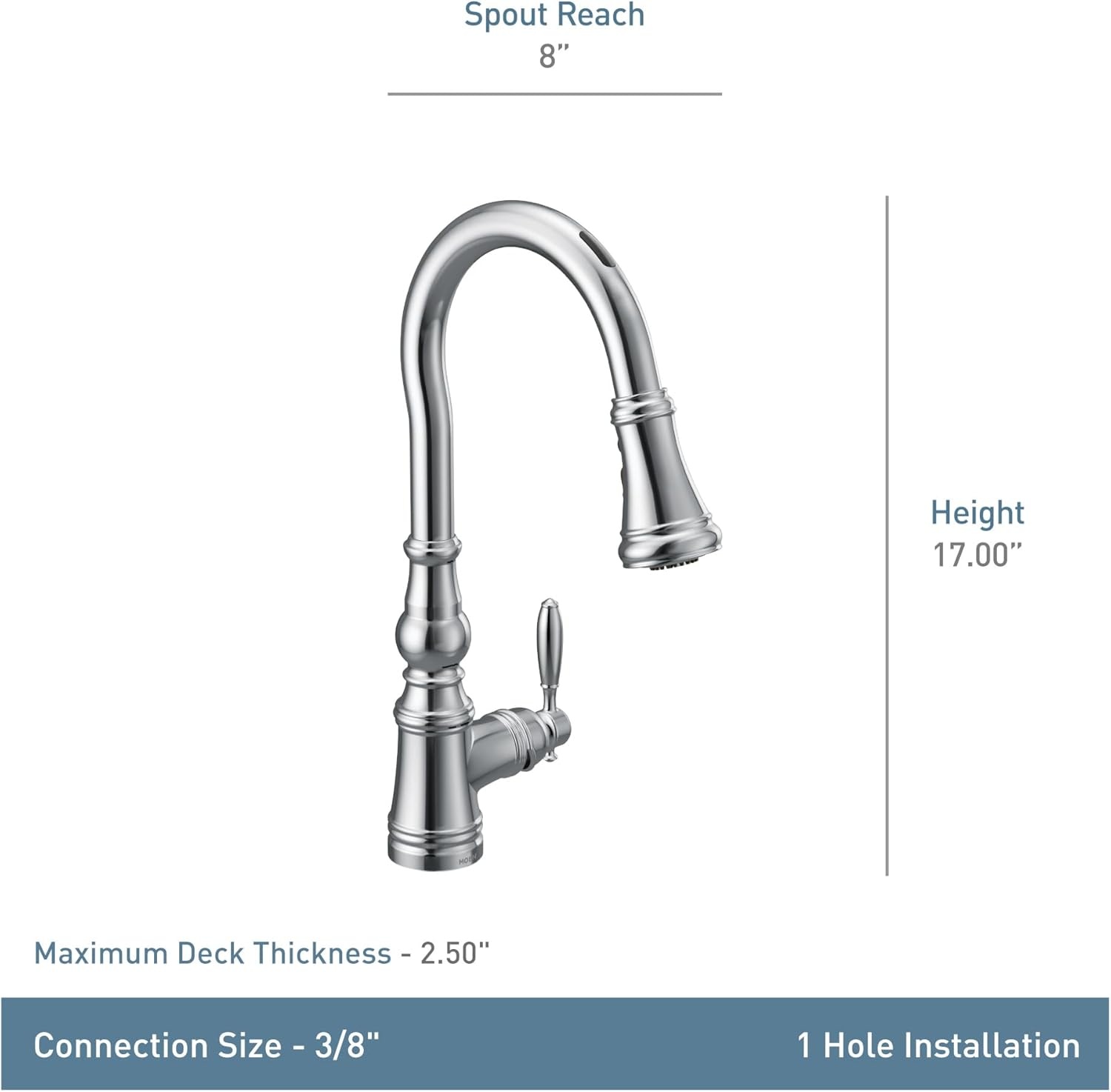 image:imageMoen Weymouth Chrome Smart Faucet Touchless Pull Down Sprayer Kitchen Faucet with Voice Control and Power Boost S73004EVCChrome