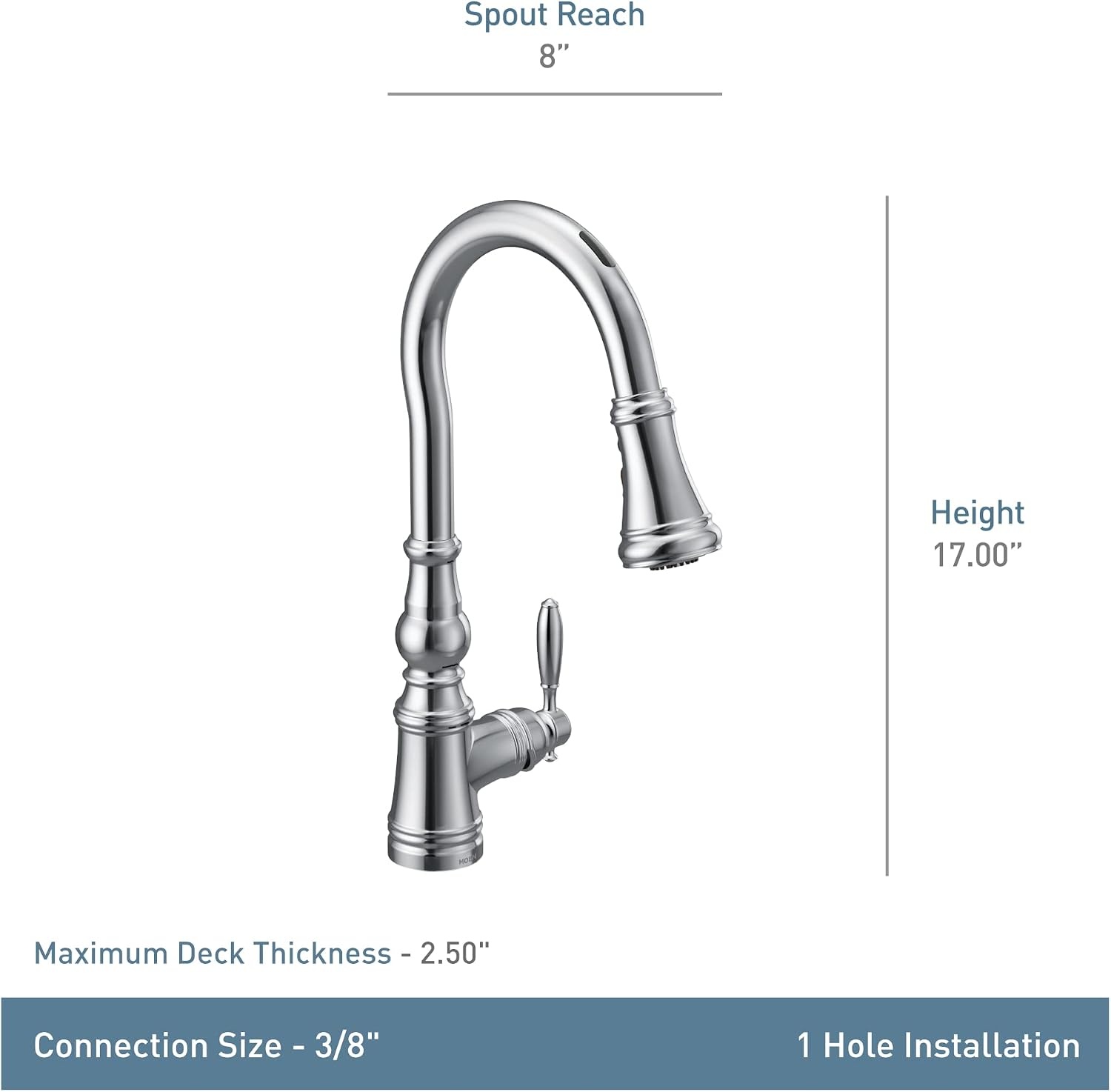 image:imageMoen Weymouth Chrome Smart Faucet Touchless Pull Down Sprayer Kitchen Faucet with Voice Control and Power Boost S73004EVCChrome