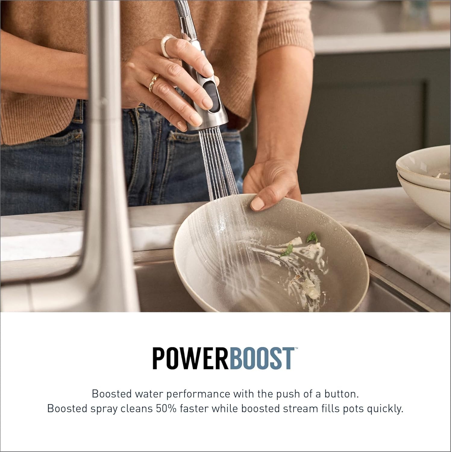 image:imageMoen Weymouth Chrome Smart Faucet Touchless Pull Down Sprayer Kitchen Faucet with Voice Control and Power Boost S73004EVCChrome