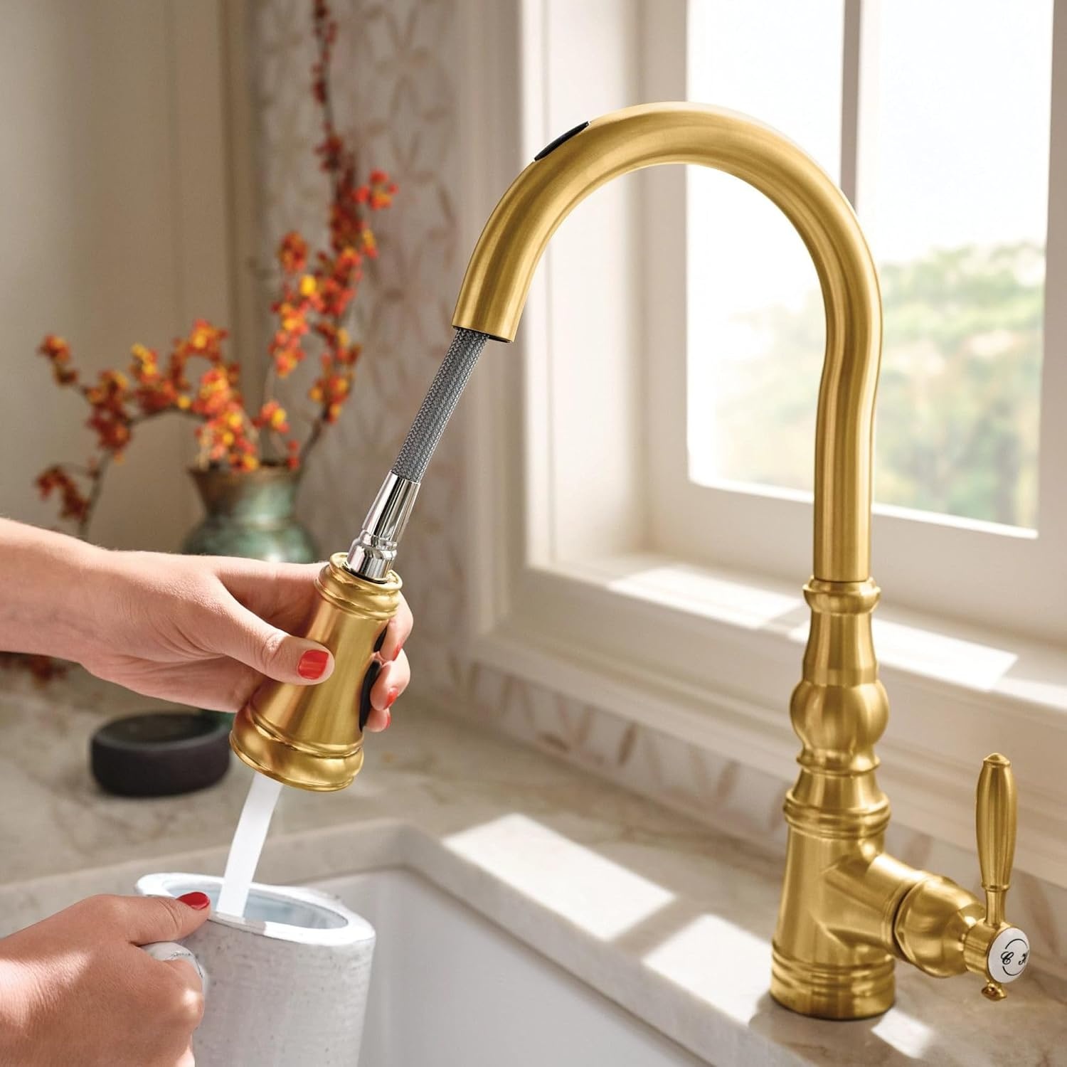 image:imageMoen Weymouth OilRubbed Bronze 3in1 Water Filtration OneHandle Pulldown Kitchen Faucet FS73004ORB with Moen F9800 Advanced Carbon Water Filtration SystemBrushed Gold