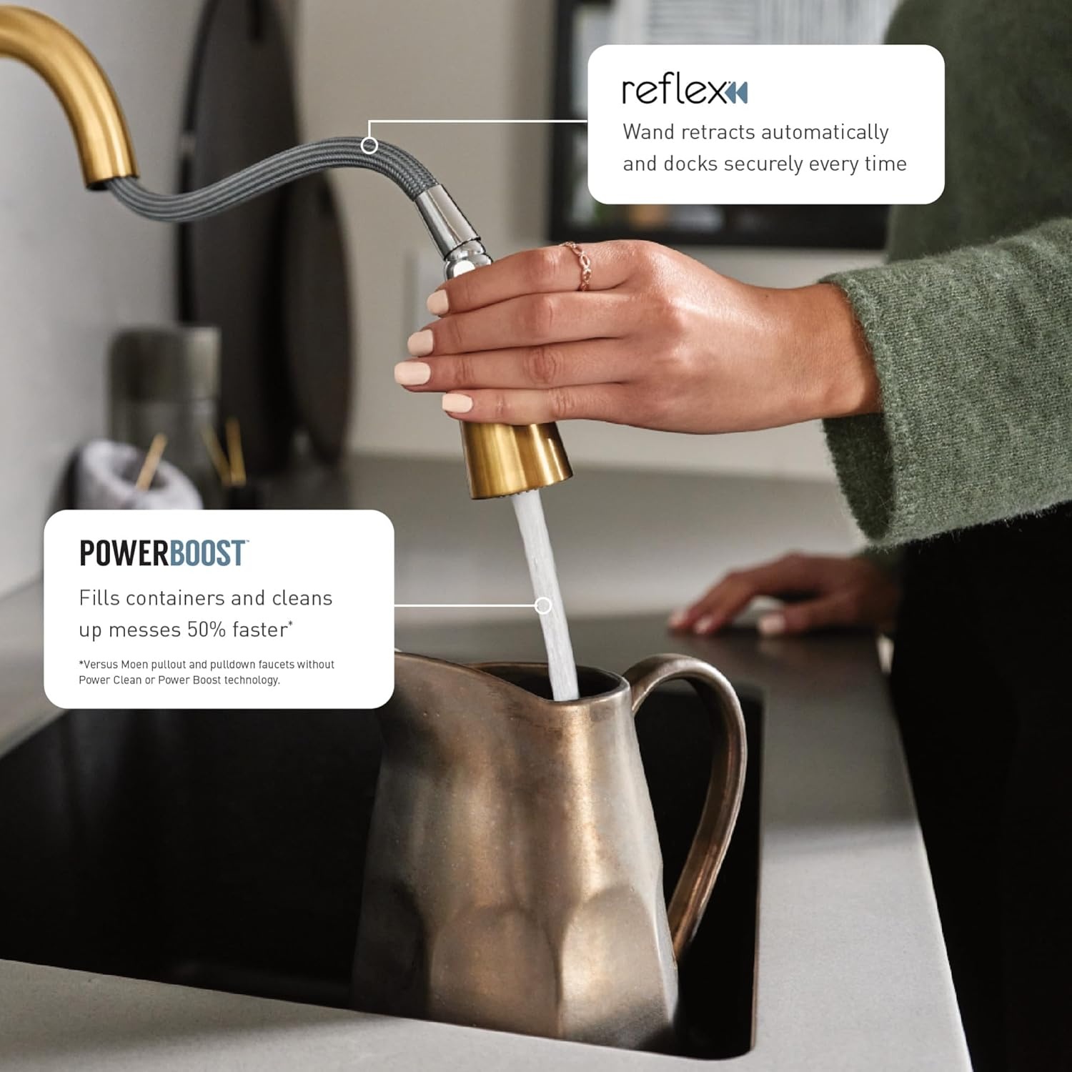 image:imageMoen Weymouth OilRubbed Bronze 3in1 Water Filtration OneHandle Pulldown Kitchen Faucet FS73004ORB with Moen F9800 Advanced Carbon Water Filtration SystemBrushed Gold