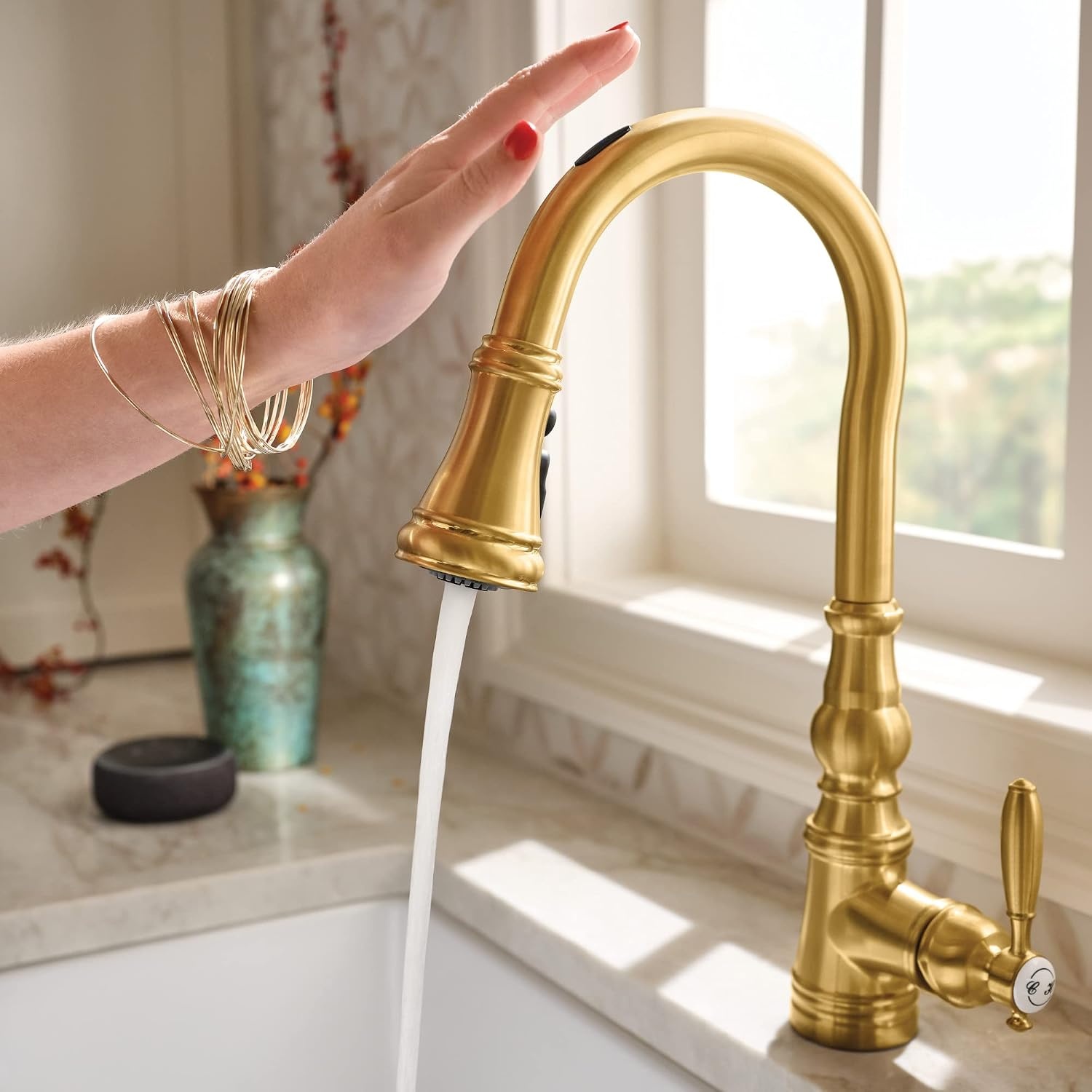 image:imageMoen Weymouth OilRubbed Bronze 3in1 Water Filtration OneHandle Pulldown Kitchen Faucet FS73004ORB with Moen F9800 Advanced Carbon Water Filtration SystemBrushed Gold