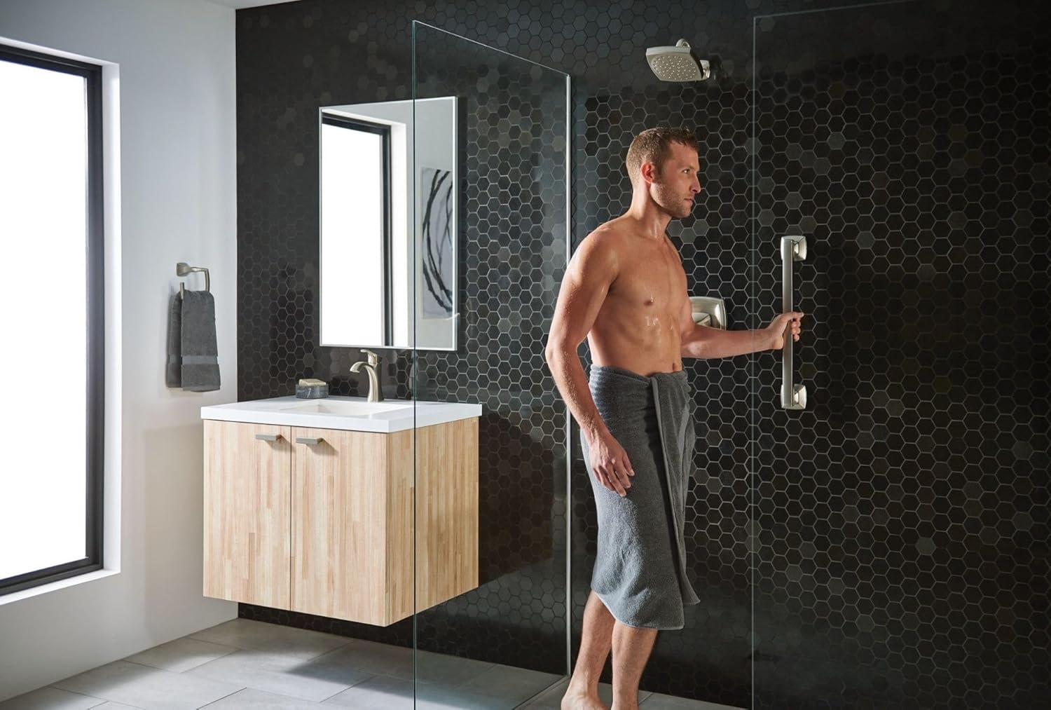 image:imageMoen YG5112BN Bathroom Safety 12Inch Stainless Steel Transitional Bathroom Grab Bar Brushed Nickel Secure support grip corrosionresistant stainless steel 12 compact length concealed mount design ADA compliant