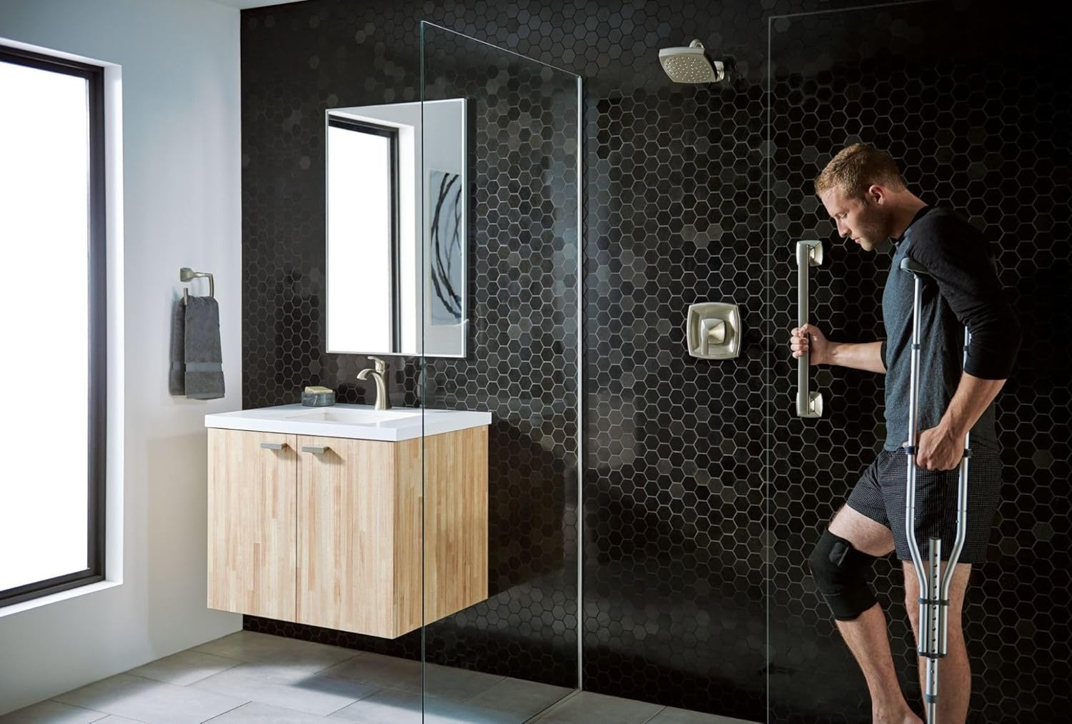 image:imageMoen YG5112BN Bathroom Safety 12Inch Stainless Steel Transitional Bathroom Grab Bar Brushed Nickel Secure support grip corrosionresistant stainless steel 12 compact length concealed mount design ADA compliant