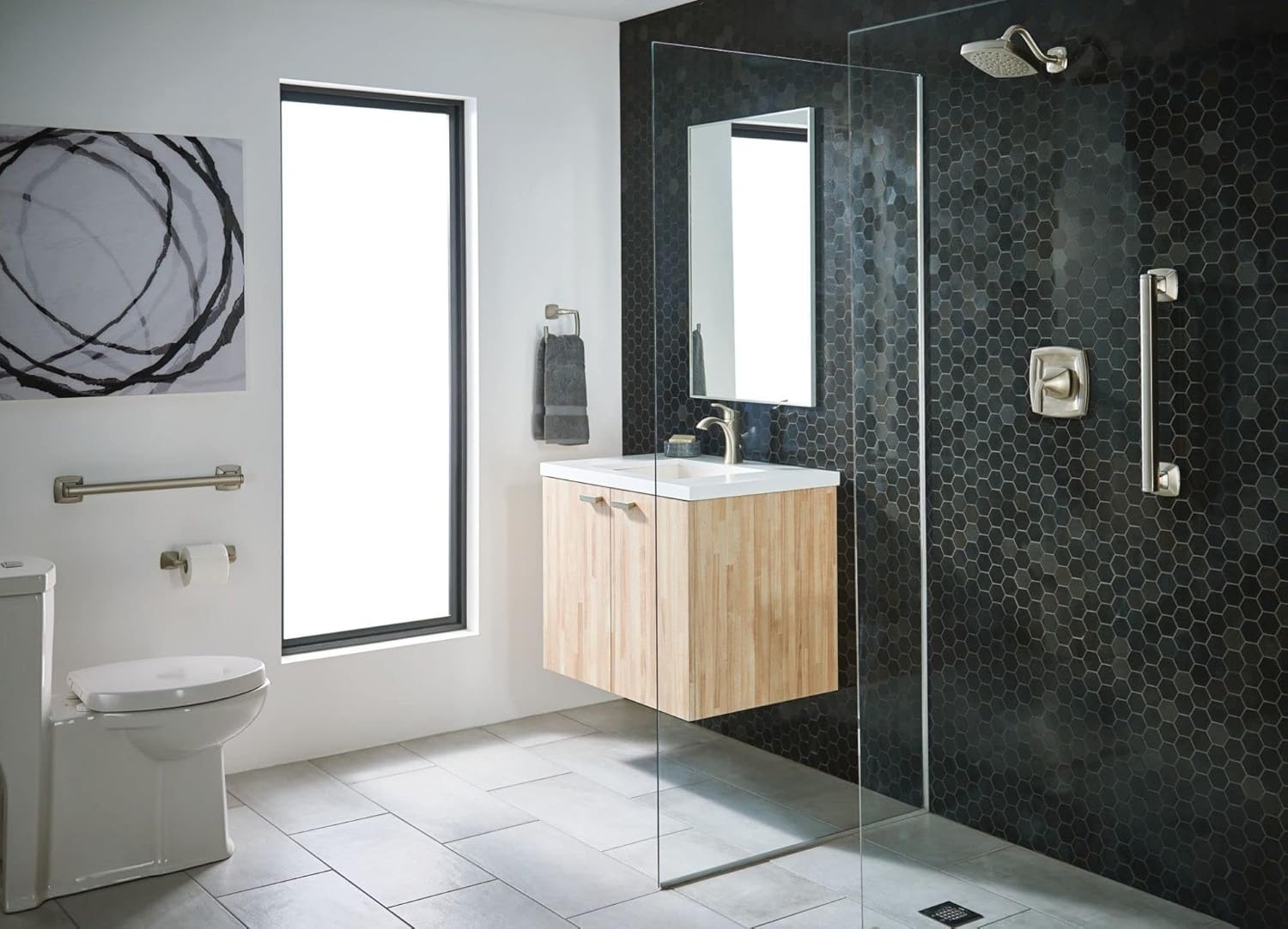 image:imageMoen YG5124BN Bathroom Safety 24Inch Stainless Steel Transitional Bathroom Grab Bar Brushed NickelChrome