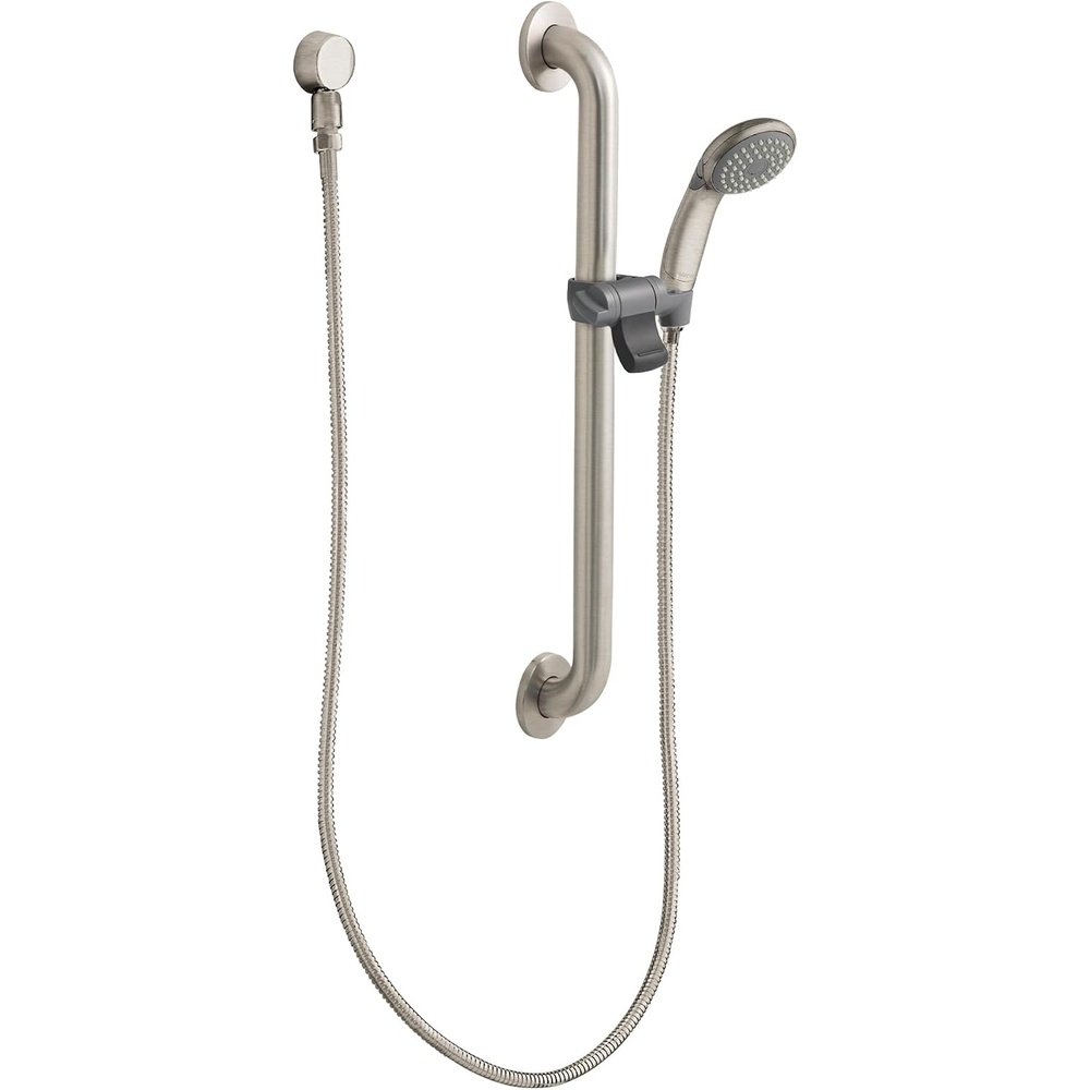 image:imageMoen 52224GBM15CBN Commercial MDura 24Inch Slide BarGrab Bar with Hand Shower 112Inch x 24Inch 15gpm Classic Brushed NickelStainless