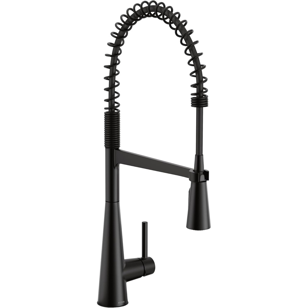 image:imageMoen 5925 Sleek One Handle PreRinse Spring Pulldown Kitchen Faucet with Power Boost ChromeMatte Black