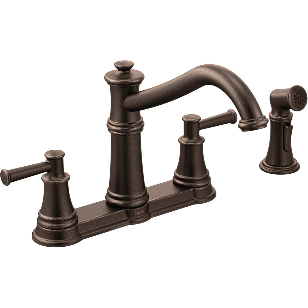 image:imageMoen 7255ORB Belfield Traditional Two Handle High Arc Kitchen Faucet with Side Spray Oil Rubbed BronzeOil Rubbed Bronze