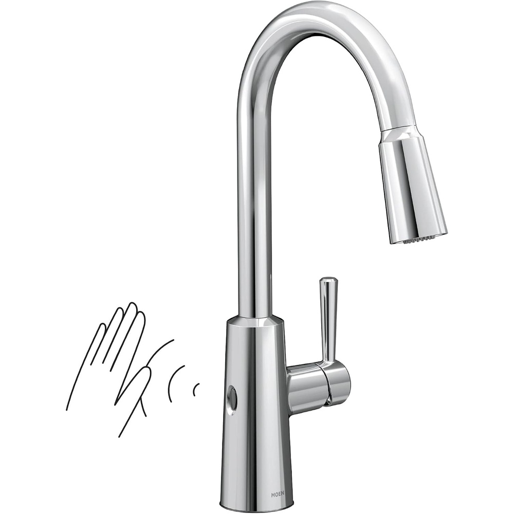 image:imageMoen 7402EW Riley Touchless Pulldown Kitchen Faucet Chrome MotionSense Wave control touchless operation Power Clean technology pulldown spray head chrome finish