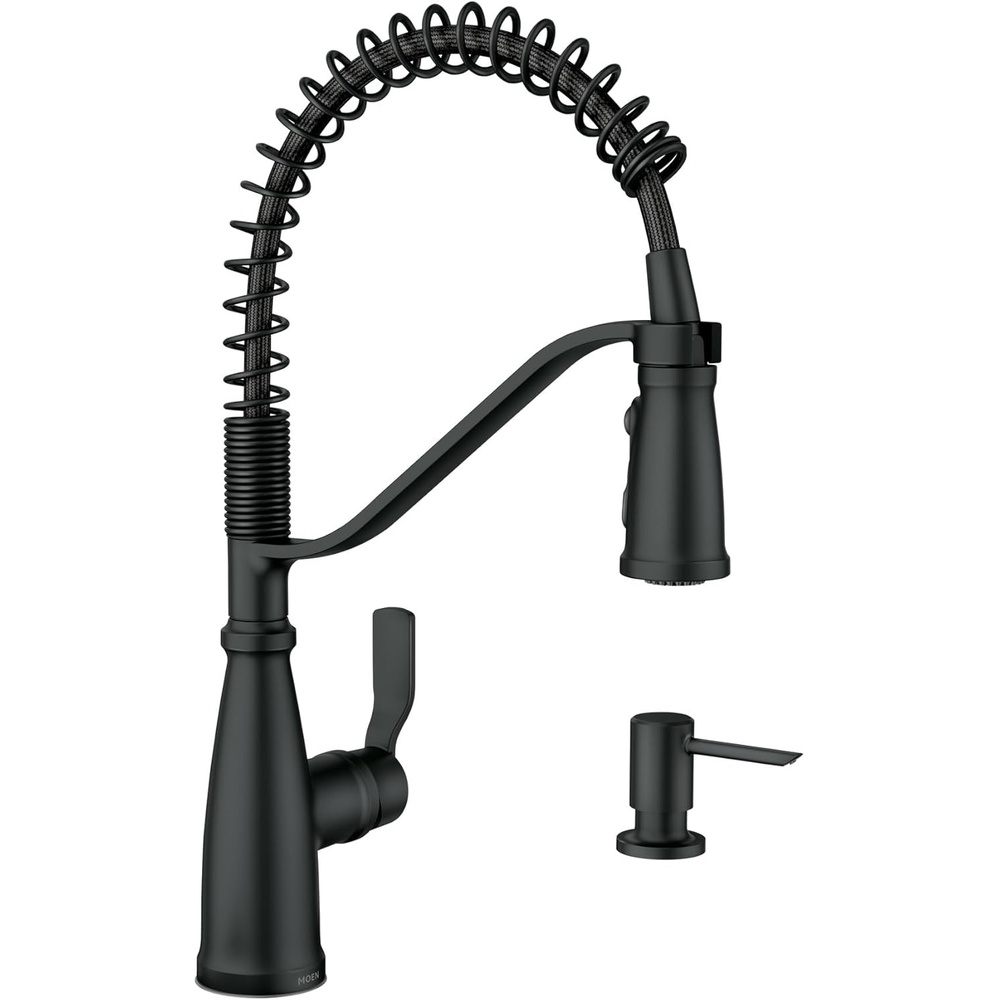 image:imageMoen 87071BZG Nolia OneHandle PullDown Kitchen Faucet with Power Boost Soap Dispenser Included High Arc 1 or 3 Hole Installation Brushed GoldMatte Black