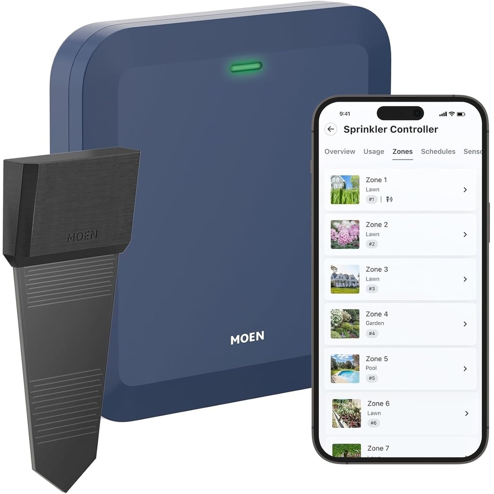 image:imageMoen 8Zone Smart Sprinkler Controller WiFi Connectible Smart Irrigation System with Automatic Water Timer WICNT008G1USA with 8 Moen Smart Wireless Soil Sensors
