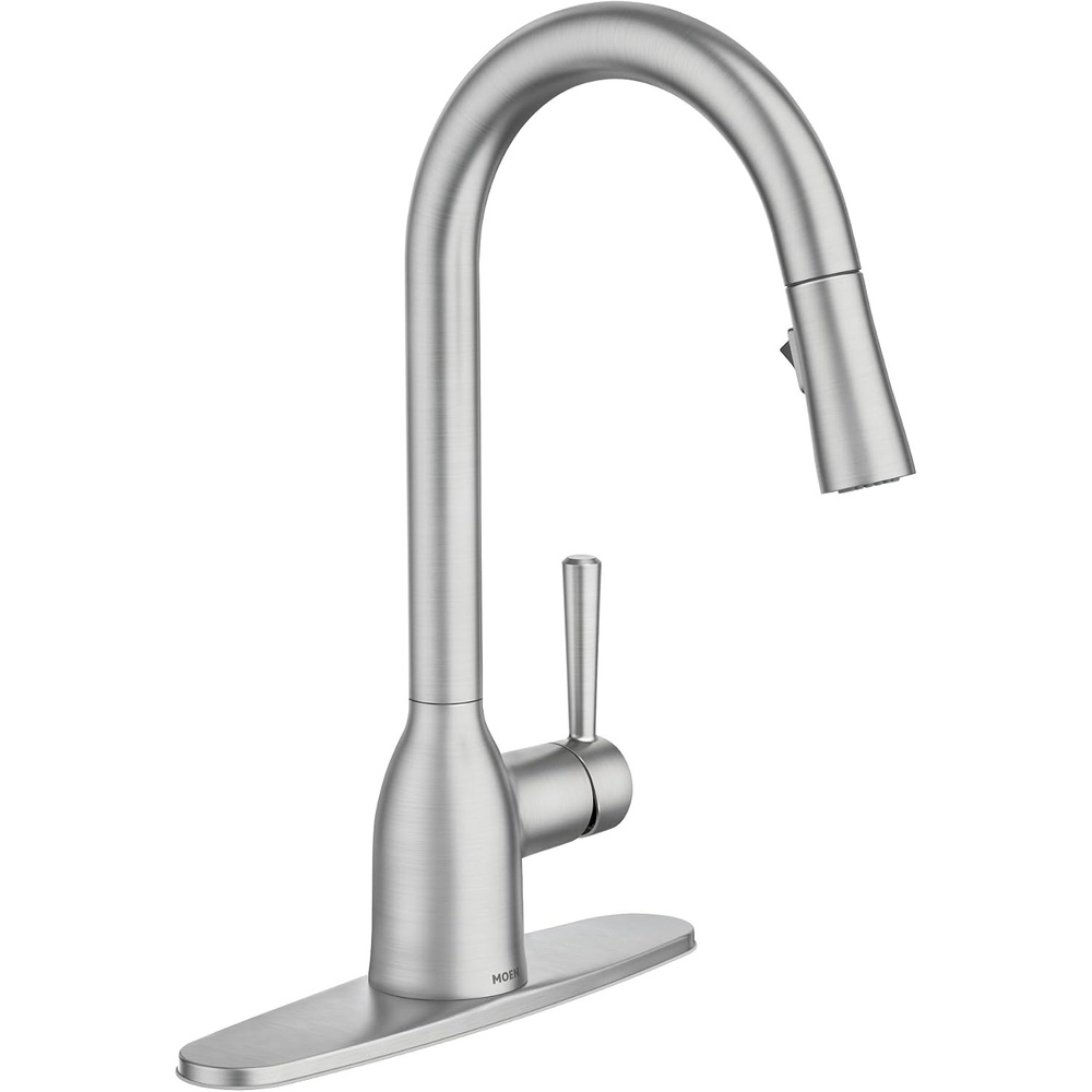 image:imageMoen Adler Mediterranean Bronze OneHandle High Arc Modern Kitchen Faucet with Power Clean and Pull Down Spray Head 87233BRBSpot Resist Stainless
