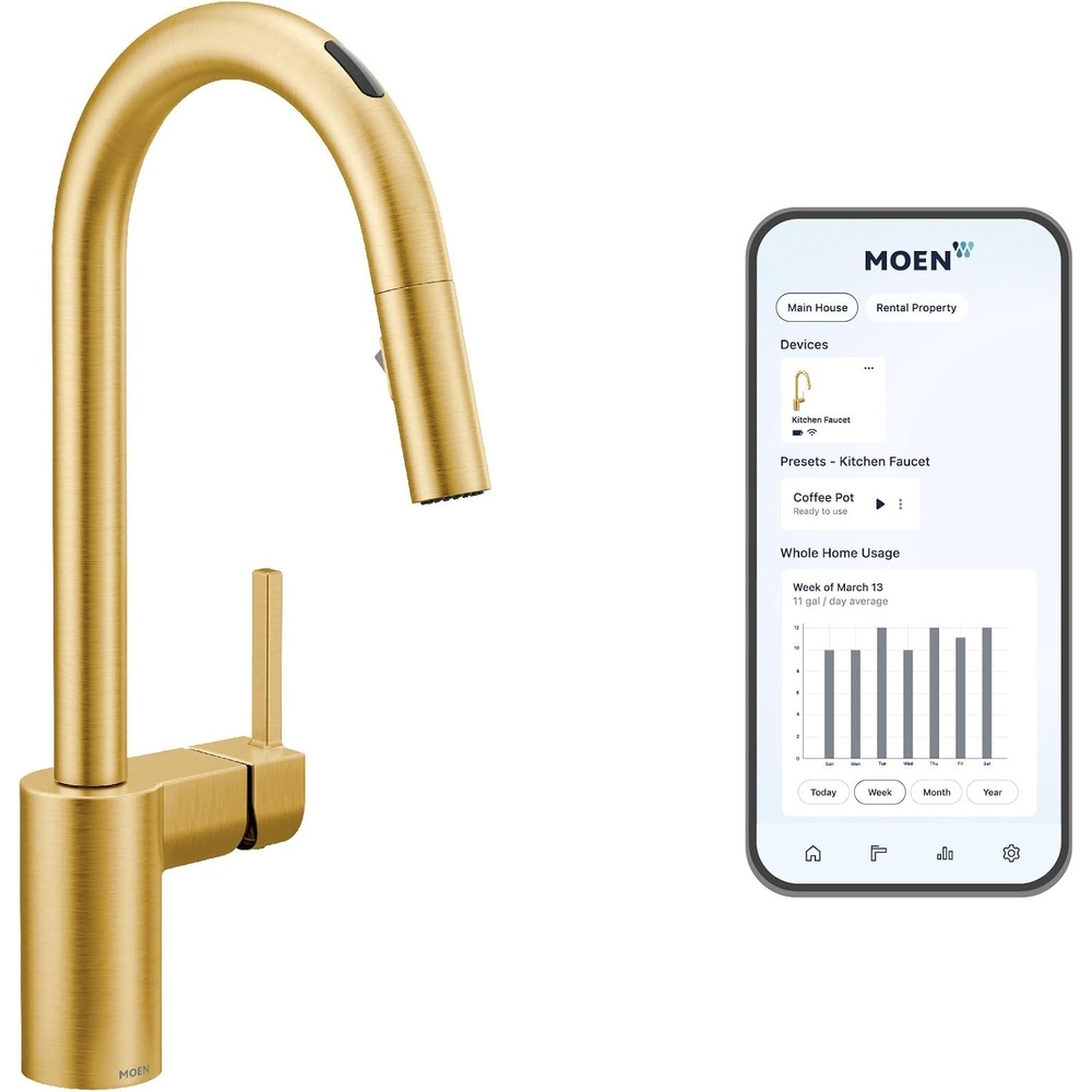 image:imageMoen Align Brushed Gold 3in1 Water Filtration PreRinse Spring Pull Down Kitchen Faucet Water Filter for Sink Faucet Sold Separately F5923BGBrushed Gold