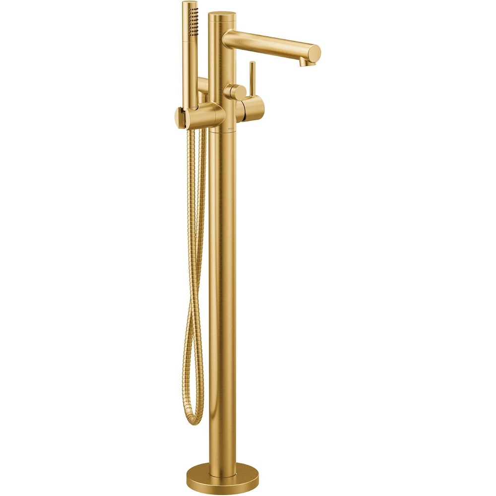 image:imageMoen Align Brushed Gold OneHandle Freestanding Floor Mount Tub Filler Freestanding Tub Faucet with Handshower 395BGBrushed Gold