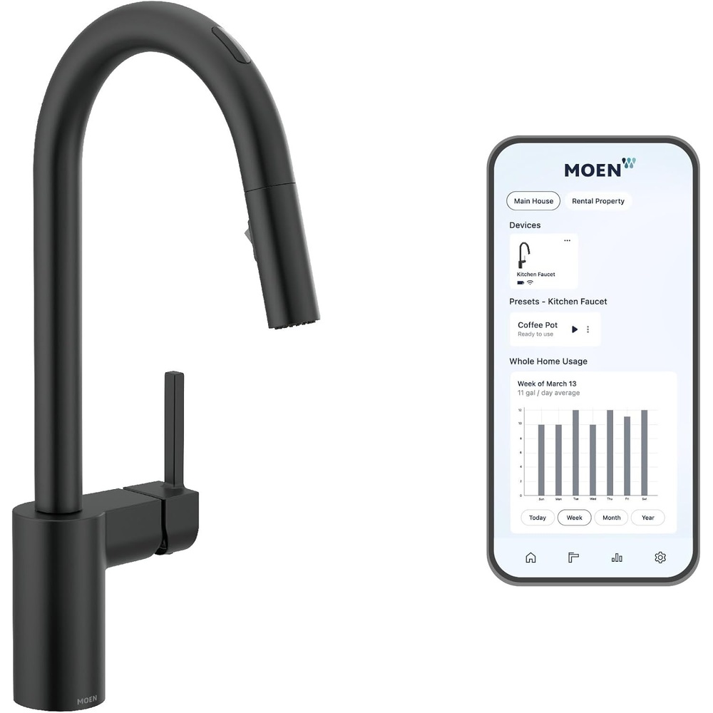 image:imageMoen Align Matte Black Modern Smart Touchless Kitchen Faucet with Pull Down Sprayer Voice Control and Power Boost 7565EVBL