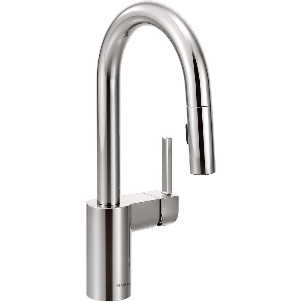 image:imageMoen Align Spot Resist Stainless OneHandle Modern Pulldown Bar Faucet with Power Clean and Reflex Docking System 5965SRSChrome