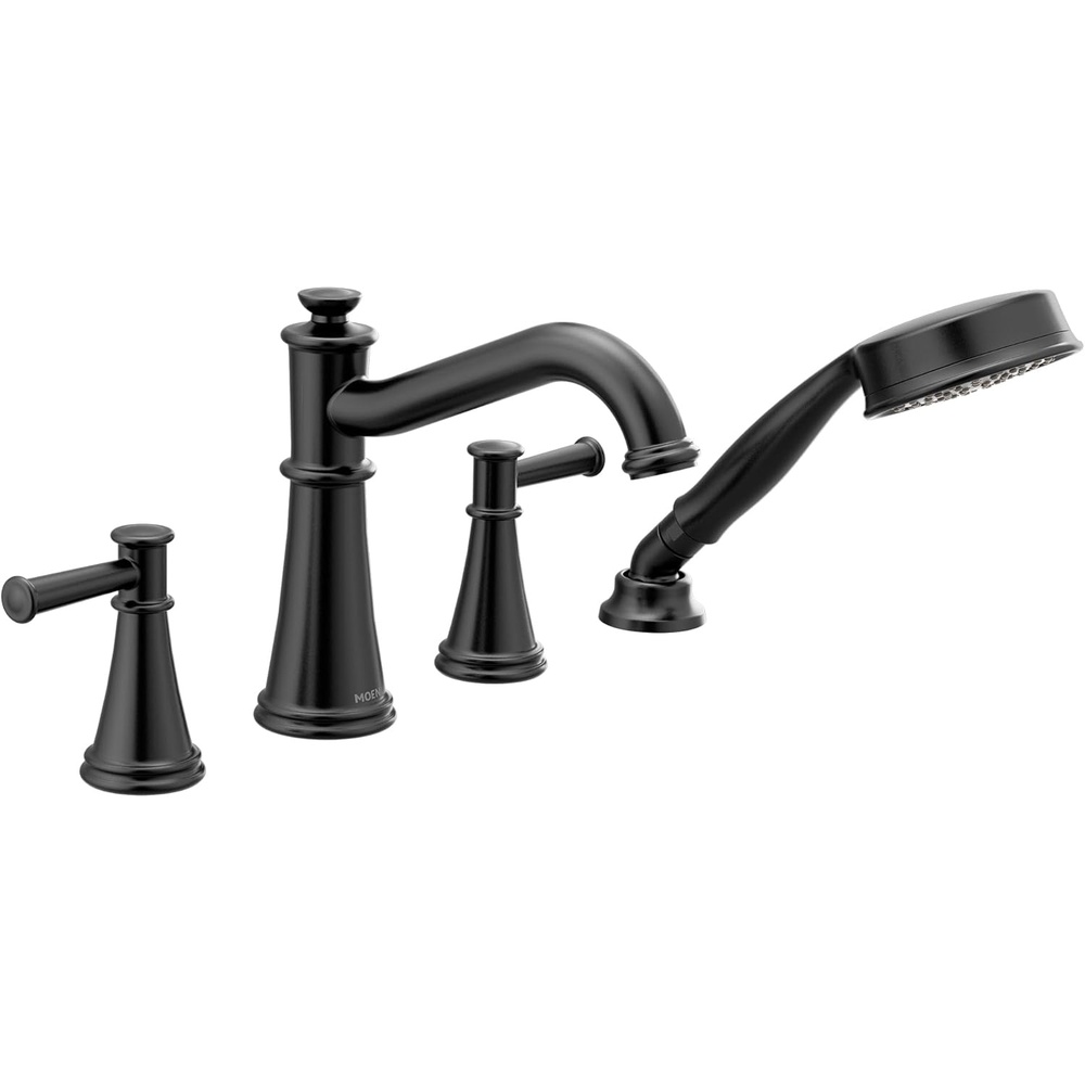 image:imageMoen Belfield Matte Black TwoHandle Deck Mount Roman Tub Faucet Trim Kit with Handshower Valve Required T9024BL