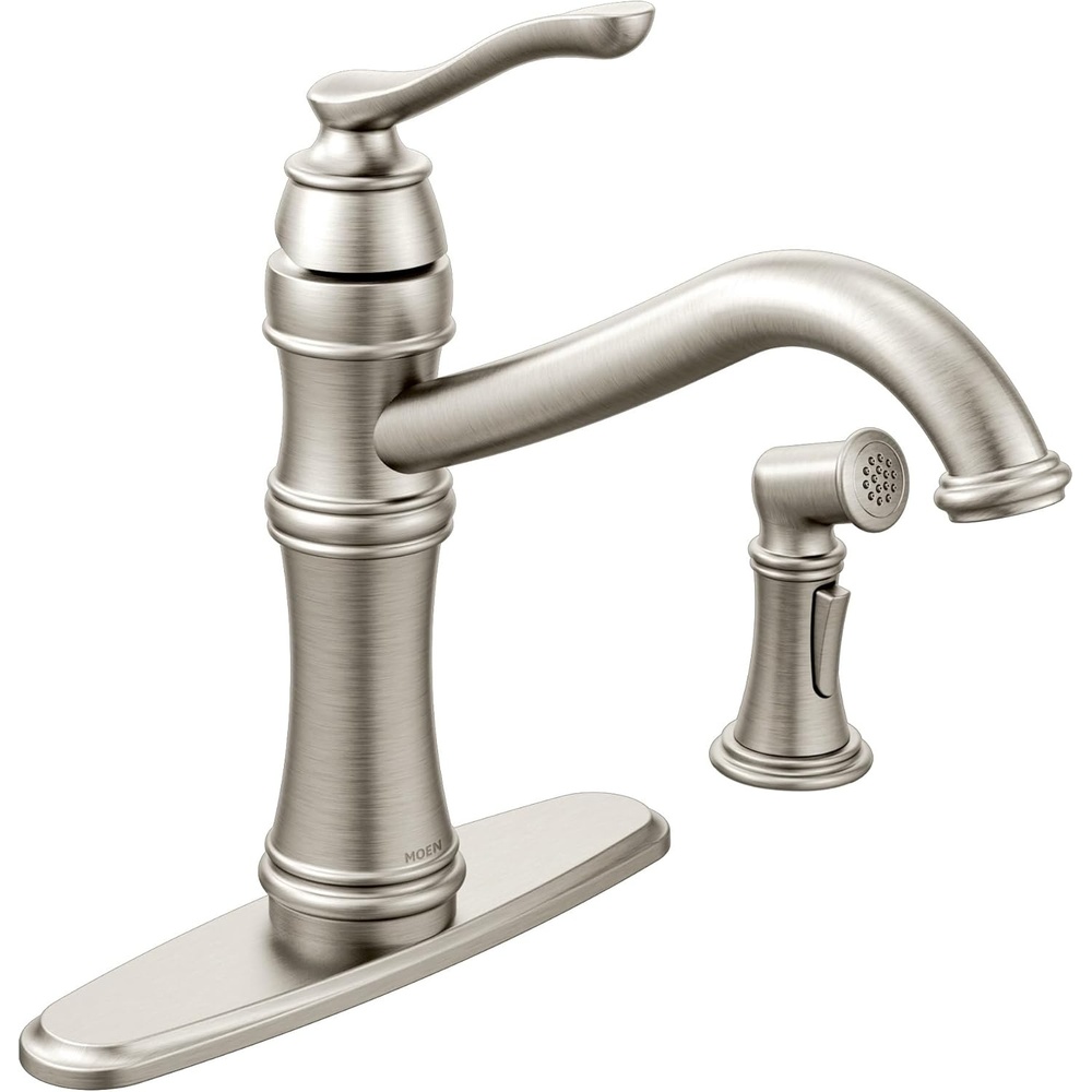 image:imageMoen Belfield Oil Rubbed Bronze Traditional One Handle High Arc Kitchen Faucet with Side Spray and Optional Deckplate Included 7245ORBStainless Steel