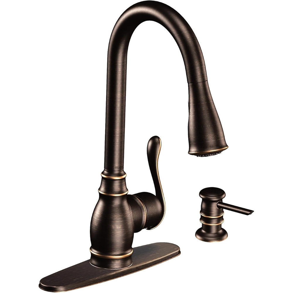image:imageMoen CA87003BRB Single Handle Kitchen Faucet with Pullout Spray from the Anabelle Collection Mediterranean Bronze