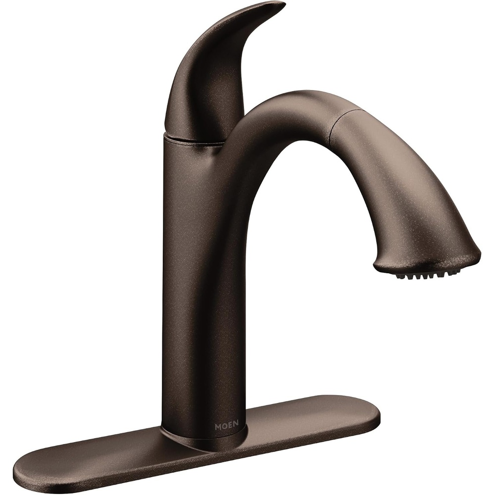 image:imageMoen Camerist OilRubbed Bronze OneHandle Single Hole Kitchen Faucet with Pullout Spout Bathroom Sink has Deck Plate for ThreeHole Countertop Drain Trim Included 7545ORBOil Rubbed Bronze