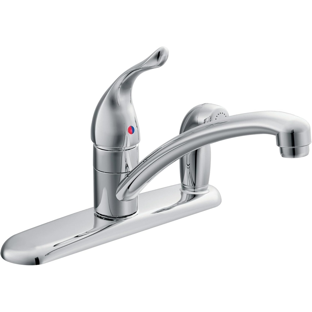 image:imageMoen Chateau Chrome OneHandle LowArc Kitchen Faucet with Side Sprayer in Deck Plate for 3Hole Setup 74340375